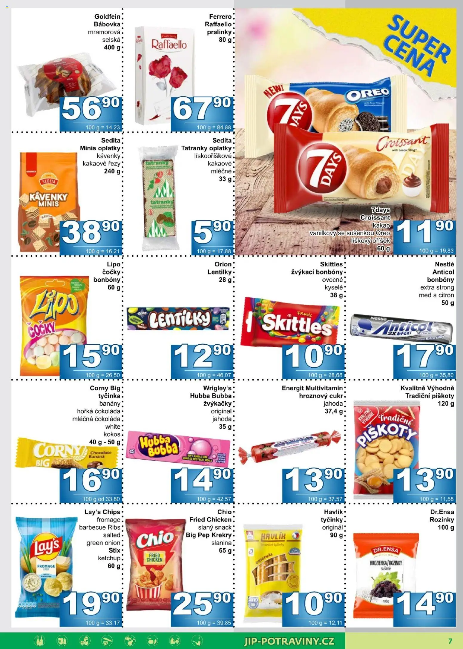 Jip leták od 21.10.2026 | Strana: 7 | Produkty: Piškoty, Multivitamin, Skittles, Kakao