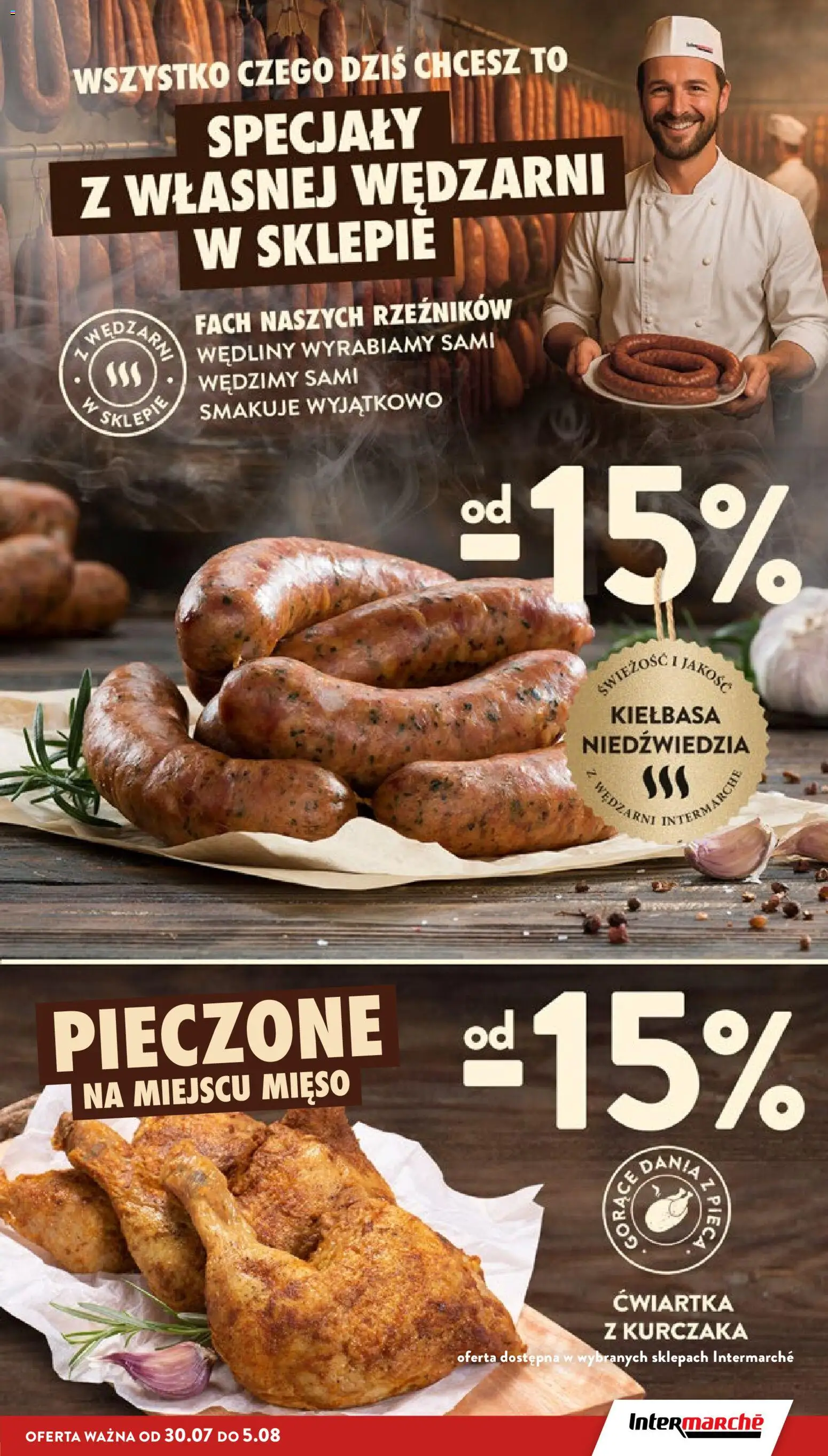 Intermarche gazetka od 30.07.2026 | Strona: 13 | Produkty: Kiełbasa, Specjały, Mięso, Ćwiartka z kurczaka