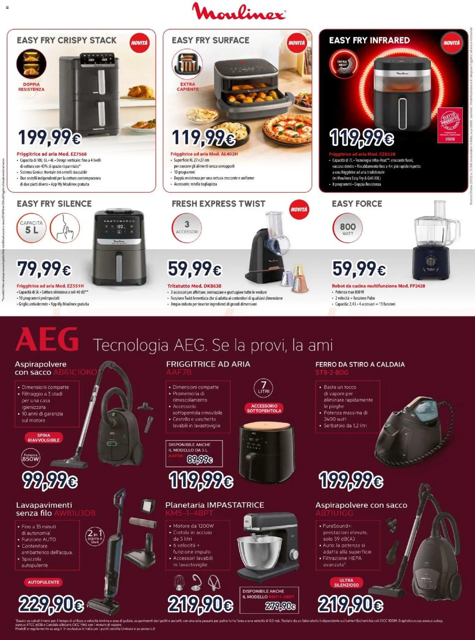 Volantino Unieuro del 17/09/2026 | Pagina: 10 | Prodotti: Friggitrice ad aria, Impastatrice, Friggitrice, Sottopentola