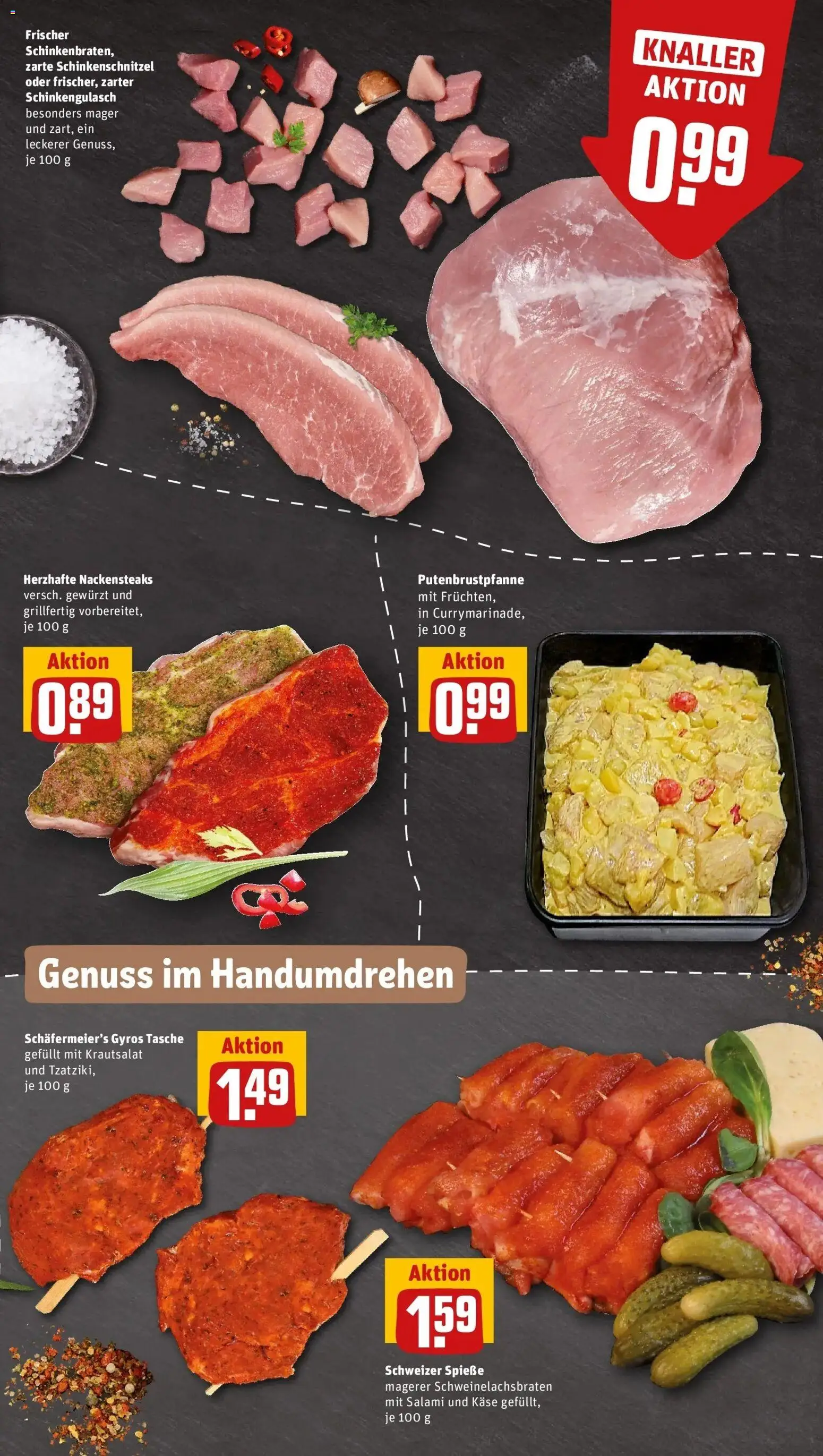REWE Prospekt ab 03.08.2026 zum Blättern » Angebote | Seite: 7 | Produkte: Nackensteaks, Käse, Gyros, Salami