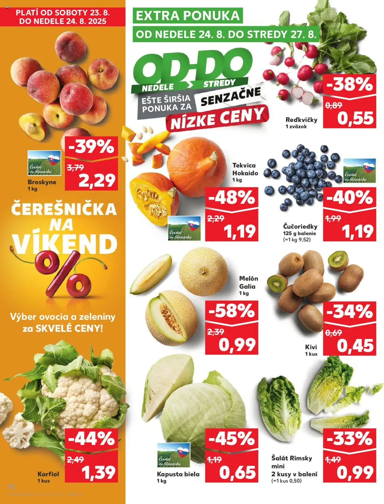 Nové Kaufland akcie – leták je platný od 21.08.2025 | Strana: 72 | Produkty: Kiwi, Šalát, Melón, Tekvica