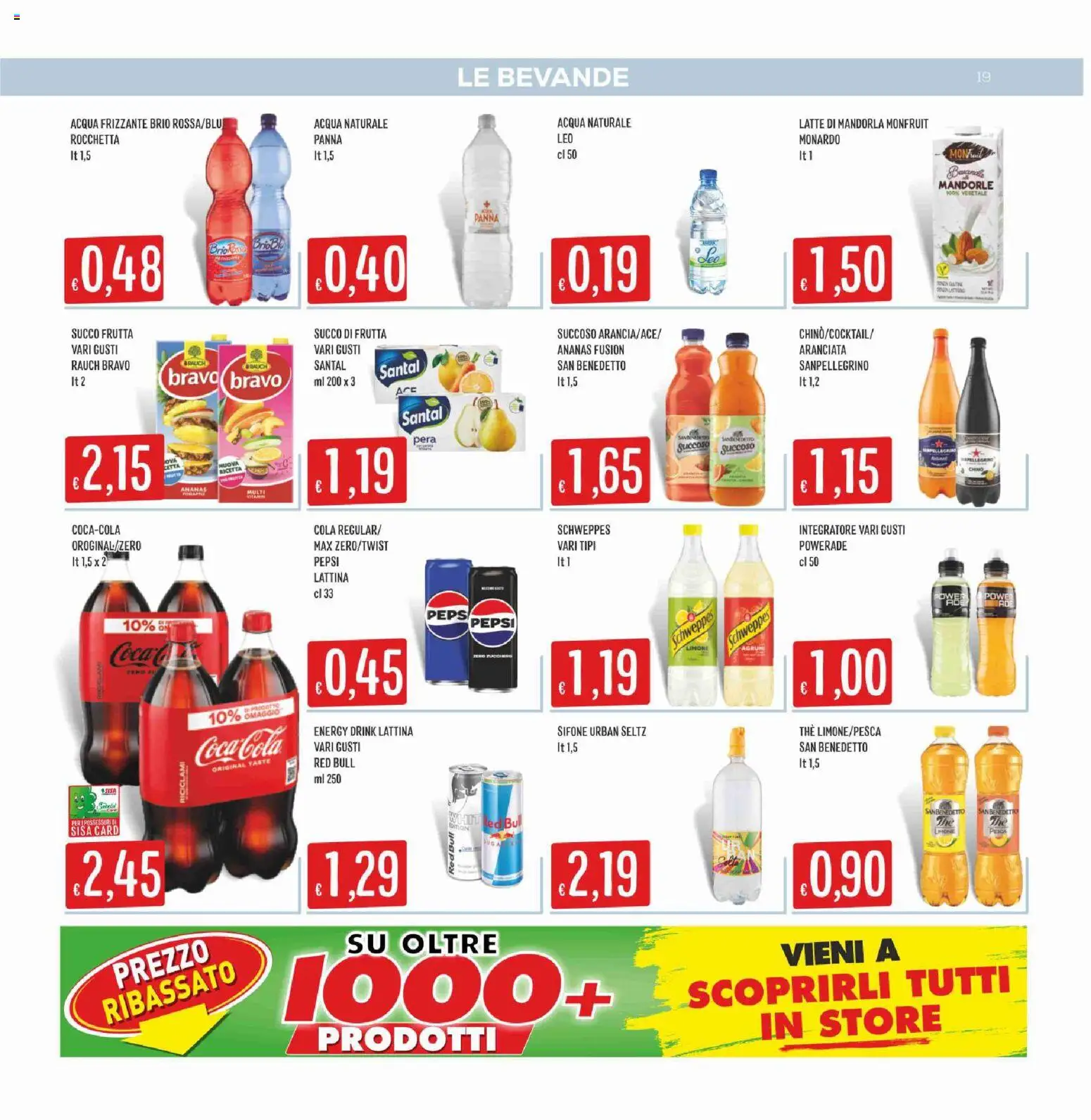 Volantino SISA del 06/08/2026 | Pagina: 19 | Prodotti: Pera, Red Bull, Succo di frutta, Coca Cola