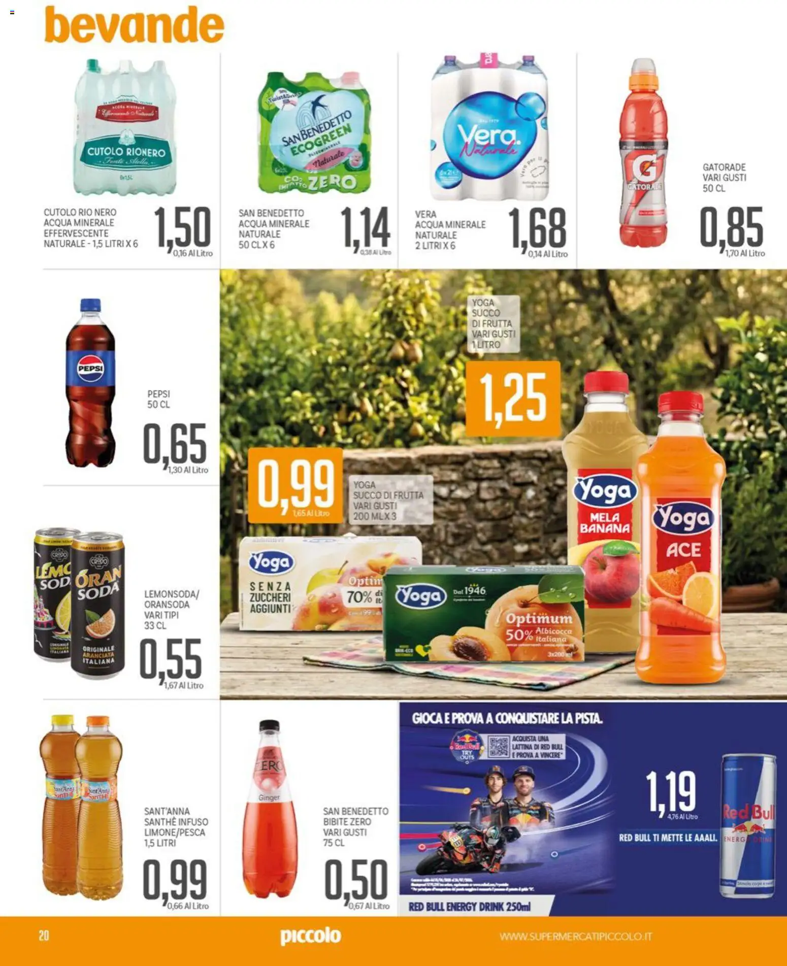 Volantino Piccolo del 15.06.2026 | Pagina: 20 | Prodotti: Succo, Acqua, Bibite, Red Bull