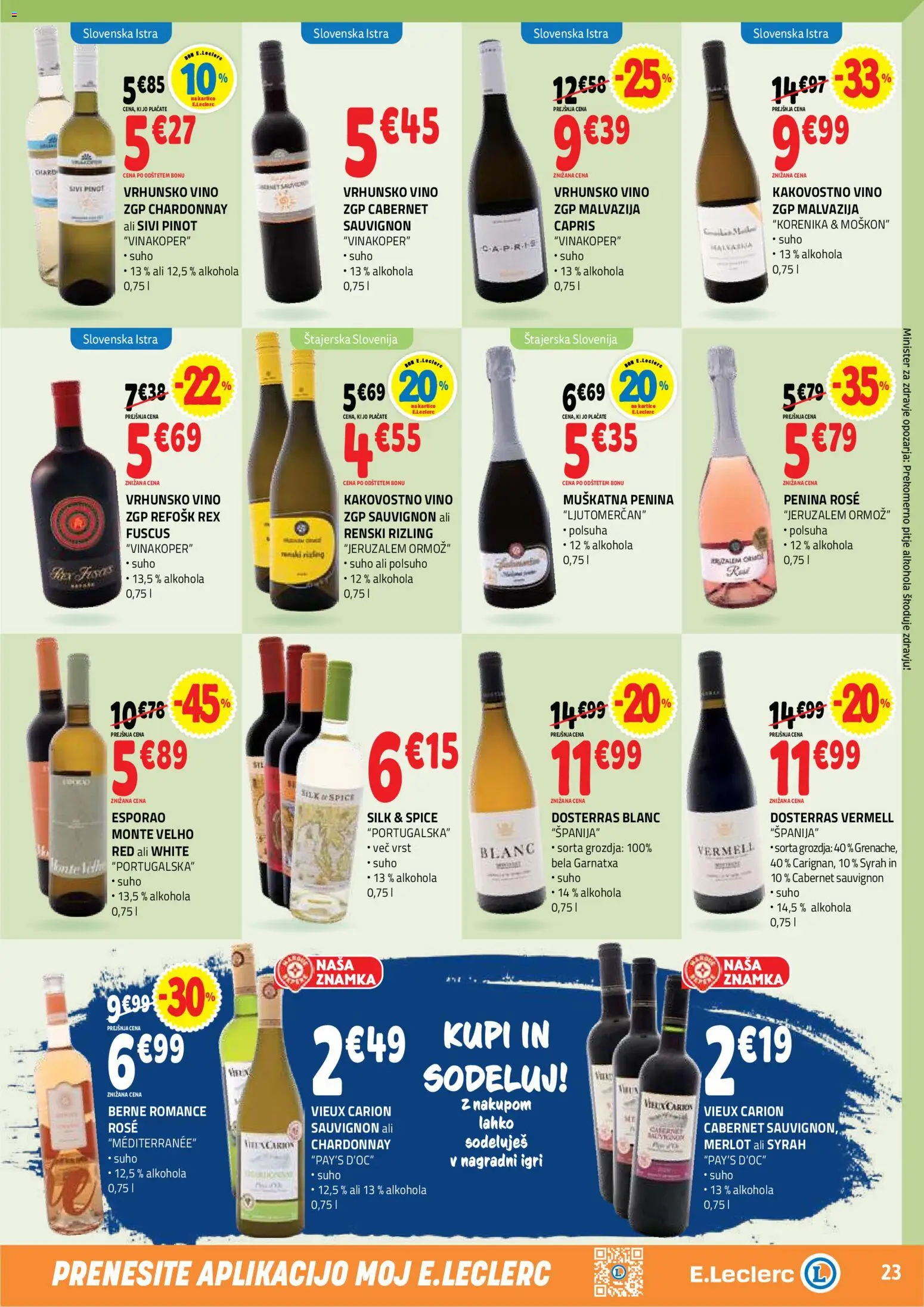 Novi E.leclerc katalog ponudbe – veljaven od 02.09.2026 | Stran: 23 | Izdelki: Penina, Vino