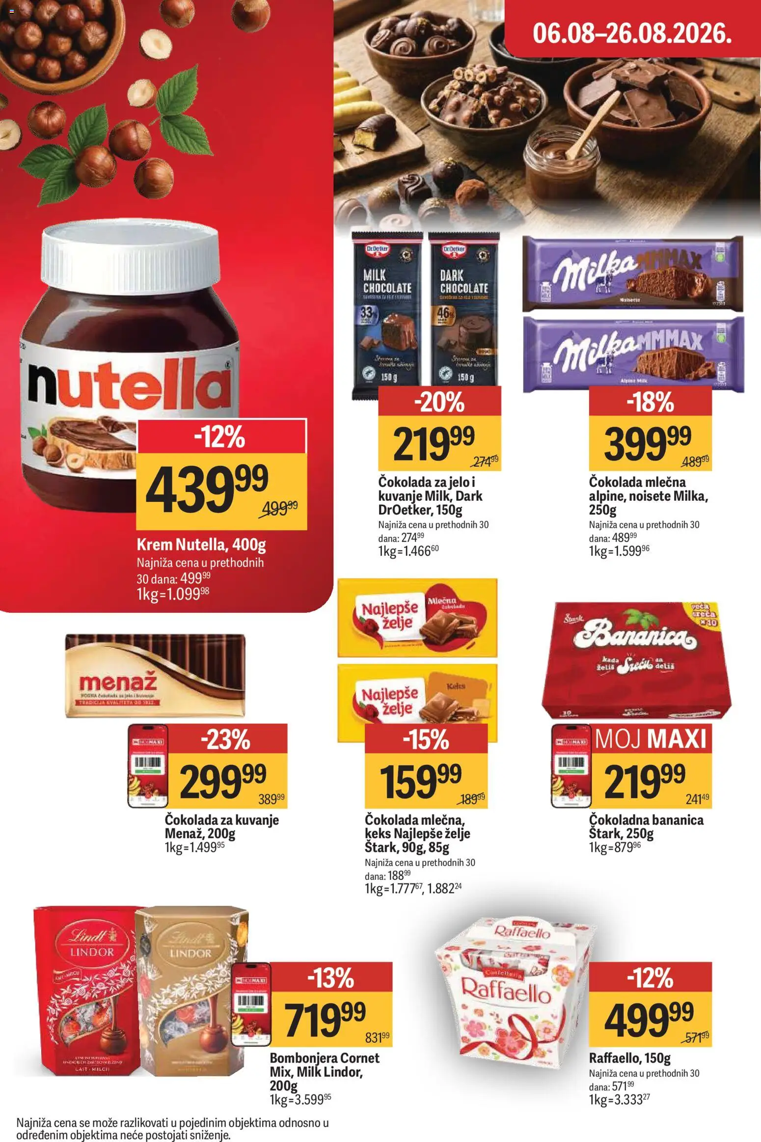Maxi katalog - važi od 06.08.2026 | Strana: 24 | Proizvode: Čokolada za kuvanje, Keks, Raffaello, Nutella