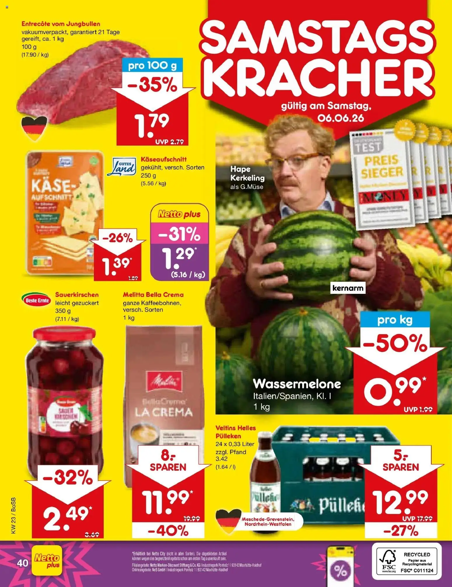 Netto Marken-Discount Prospekt Stadtlohn – gültig ab 01.06.2026 | Seite: 56 | Produkte: Melitta, Käse, Entrecote, Wassermelone