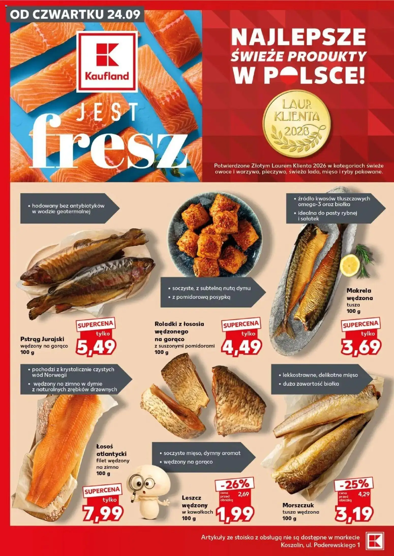 Kaufland gazetka - Super sobota od 26.09.2026 - od jutra PDF | Strona: 14 | Produkty: Łosoś atlantycki, Pstrąg, Morszczuk, Wędzona makrela