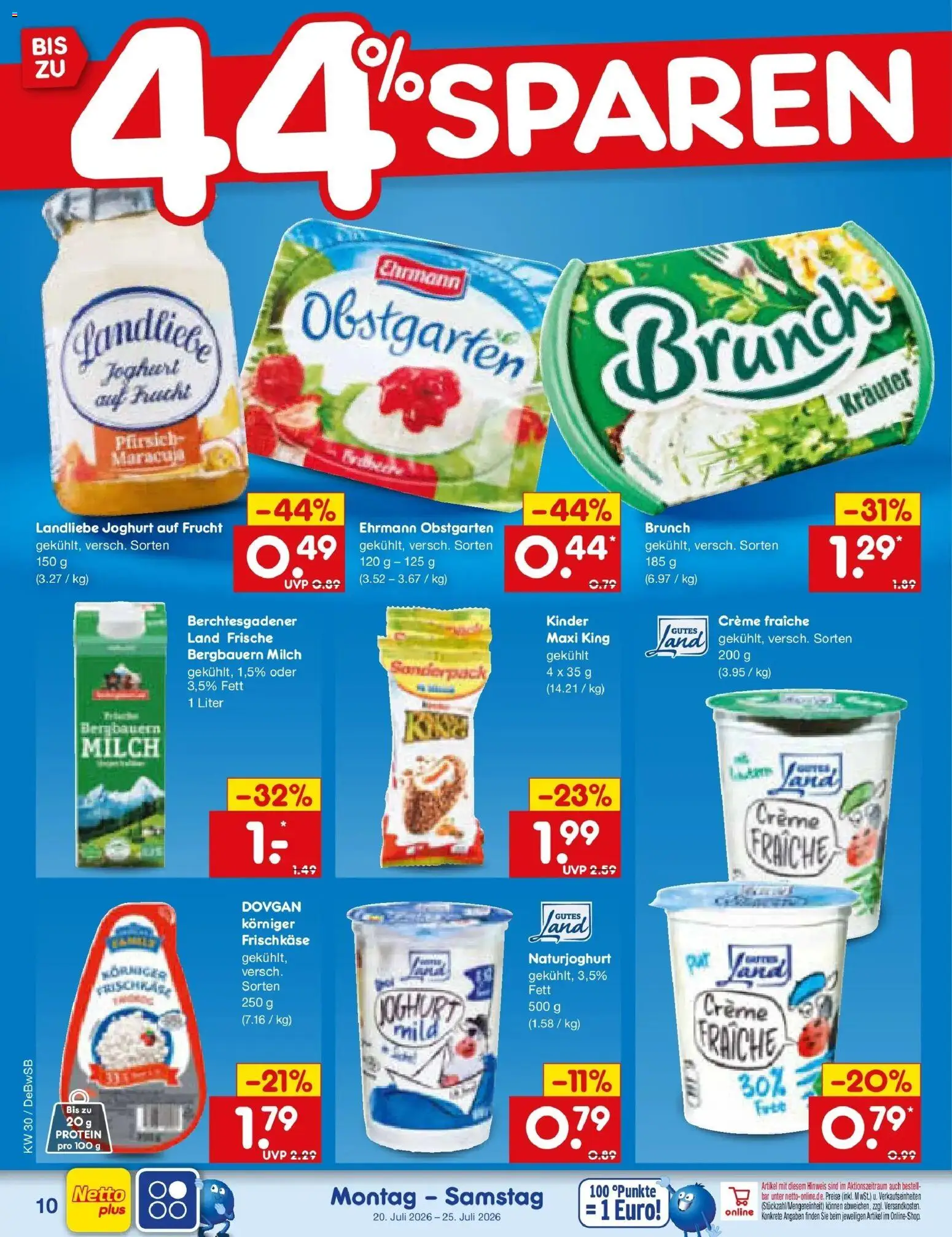 Netto Marken-Discount Prospekt Waiblingen-Bittenfeld – gültig ab 20.07.2026 | Seite: 16 | Produkte: Milch, Creme, Pfirsich, Frischkase
