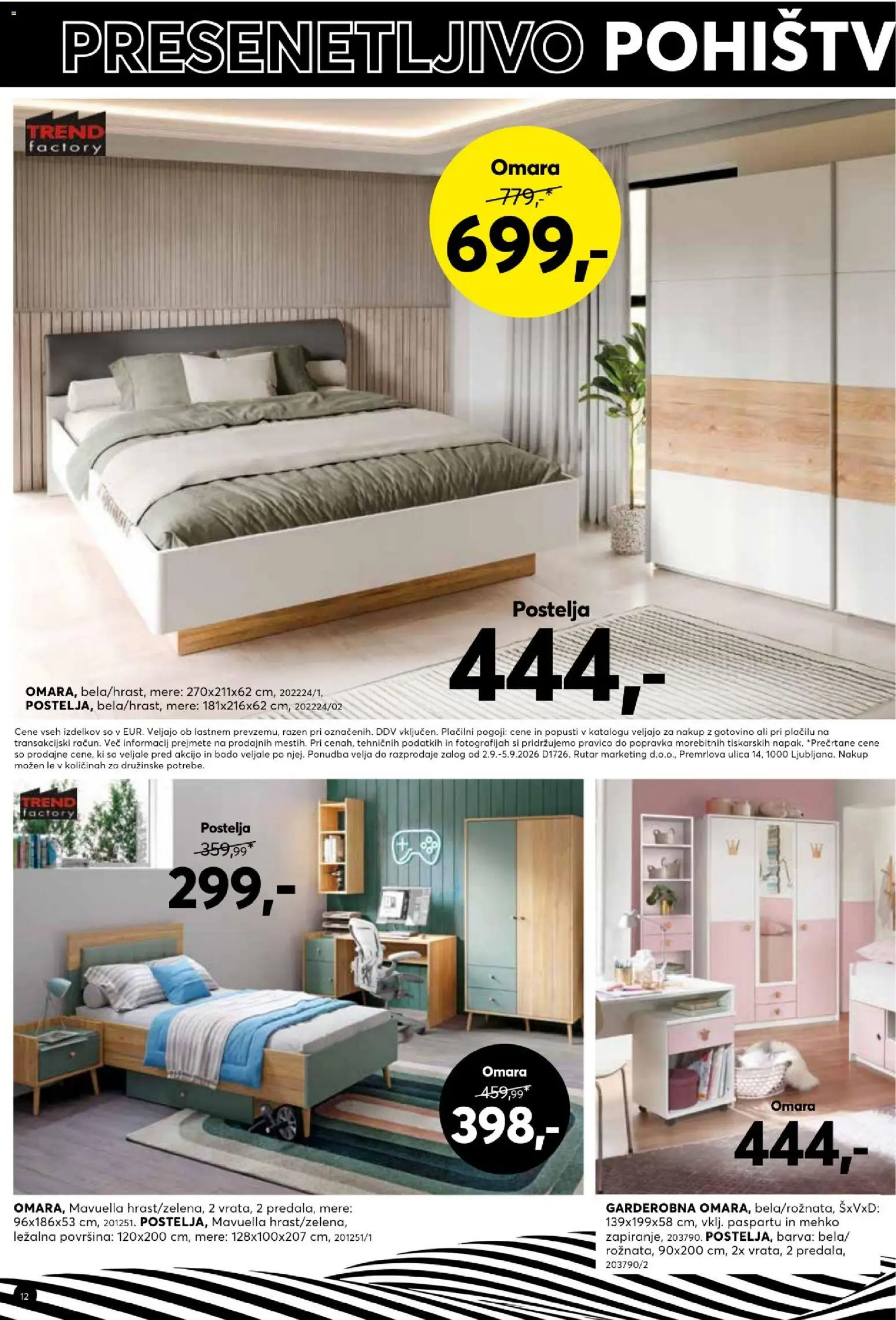 Novi Dipo katalog ponudbe – veljaven od 02.09.2026 | Stran: 12 | Izdelki: Postelja, Omara, Barva