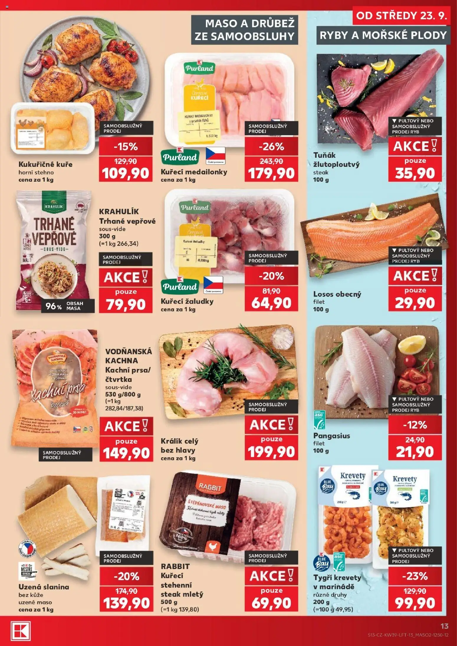 Kaufland leták - Kolín od 23.09.2026 | Strana: 13 | Produkty: Tiger, Sous vide, Trhané vepřové, Krevety