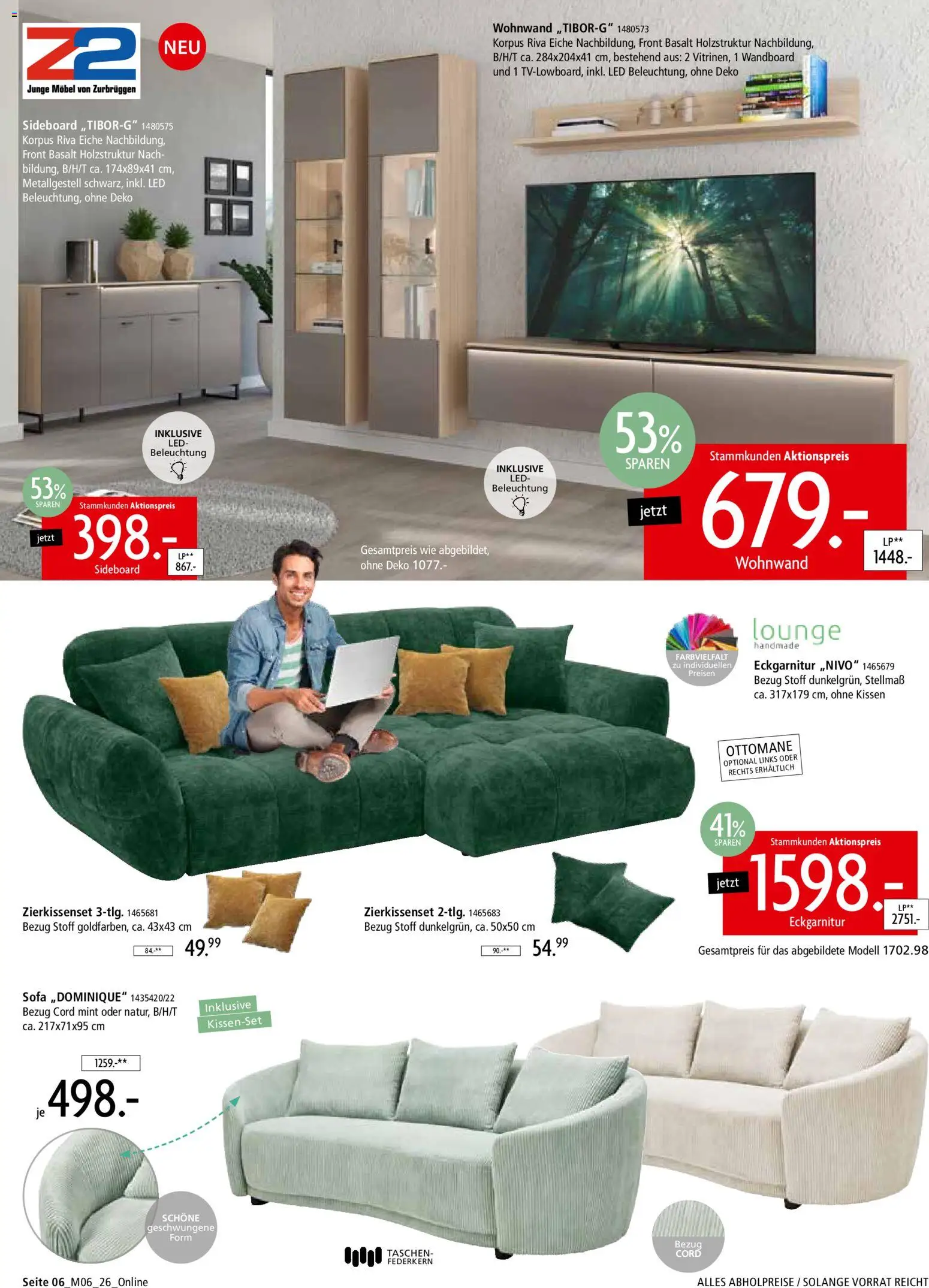 Zurbrüggen Z2-unschlagbar günstig – gültig ab 01.05.2026 | Seite: 6 | Produkte: Sideboard, Wandboard, Kissen, Sofa