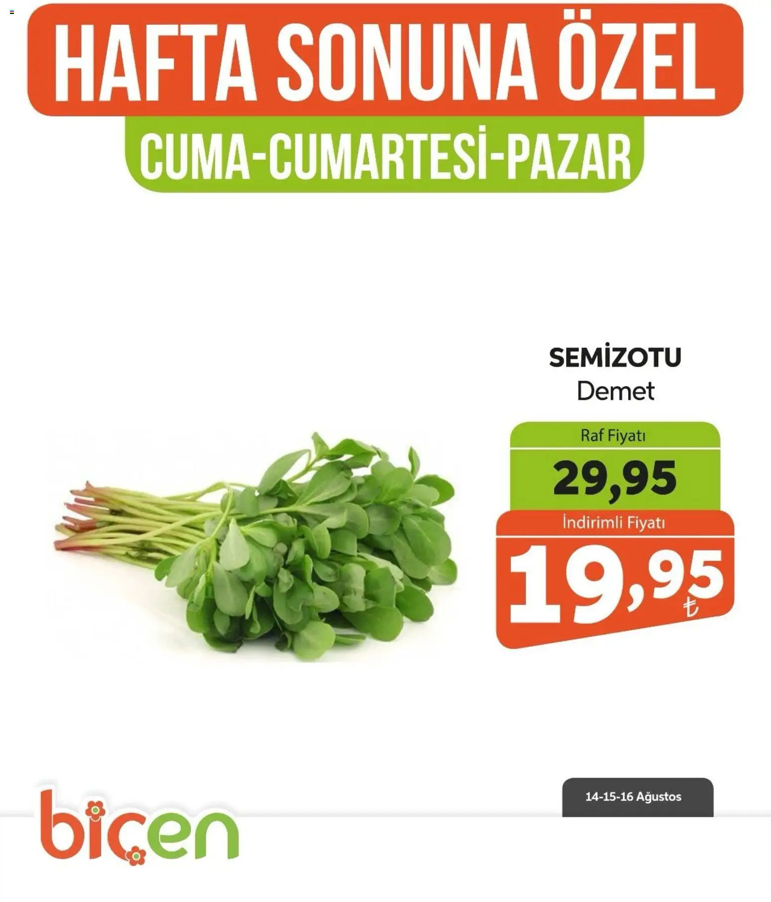 Biçen Market - Hafta Sonuna Özel - Sebze İndirimi - 14 Ağustos 2026 tarihinden itibaren geçerlidir | Sayfa: 3 | Ürünler: Raf