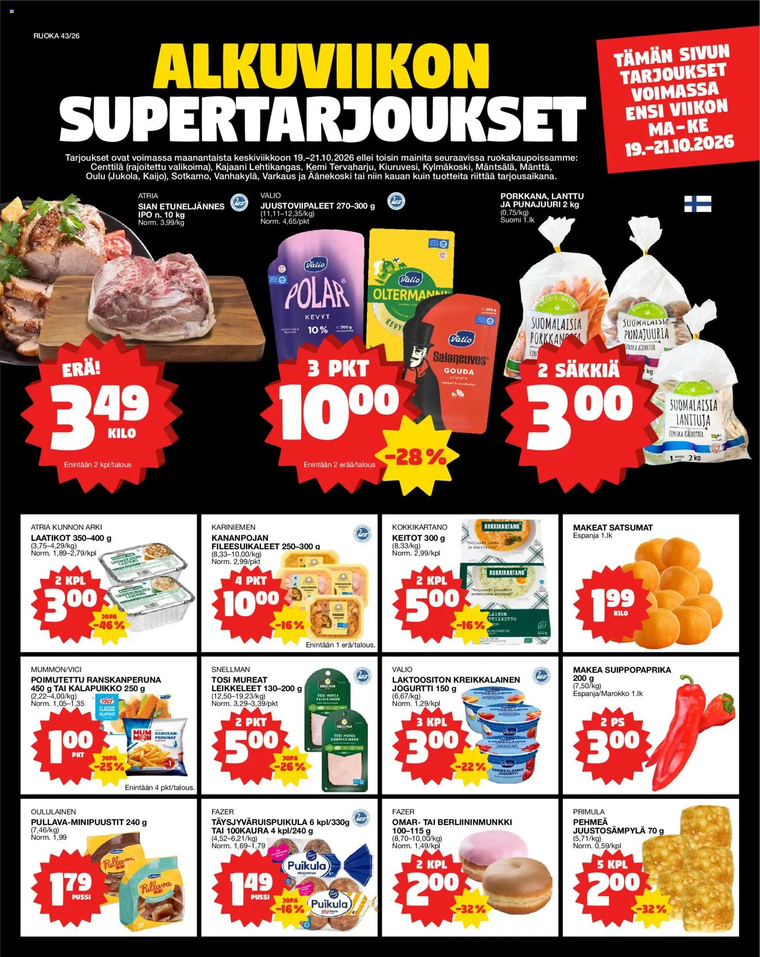 Tokmanni Ruokasanomat – voimassa 19/10/2026 alkaen | Sivu: 1 | Tuotteet: Jogurtti, Kreikkalainen jogurtti, Lanttu, Punajuuri