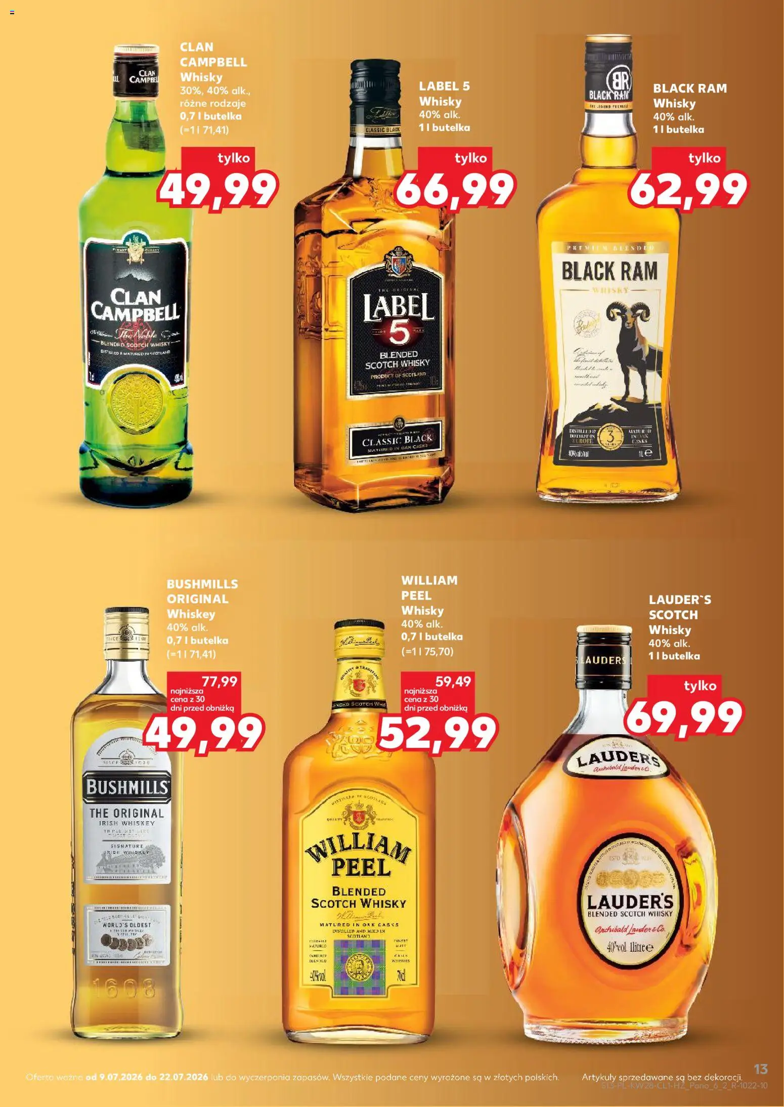 Kaufland Polsko leták - Barek od 09.07.2026 | Strana: 13 | Produkty: Whiskey, Whisky, Bushmills