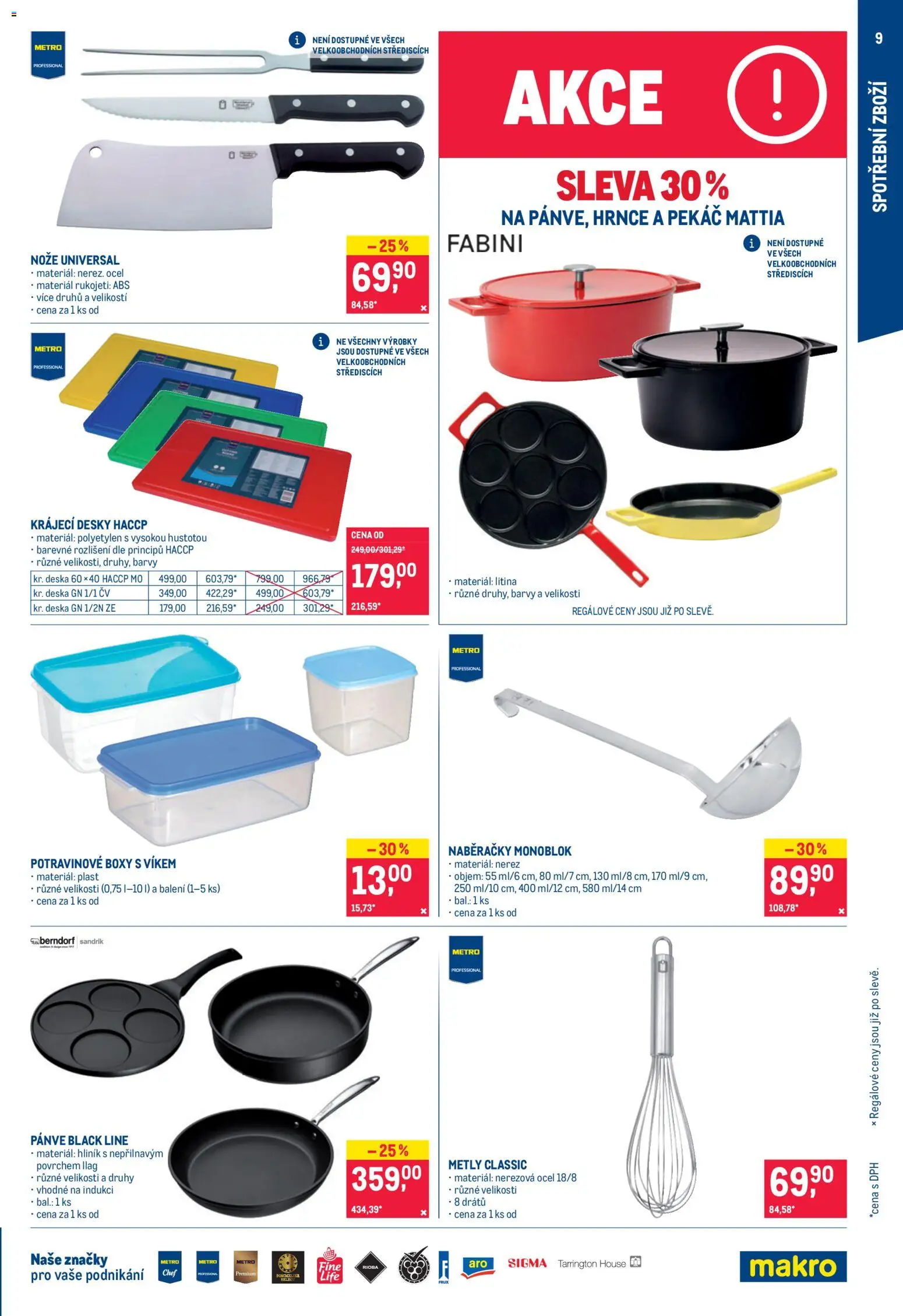 Makro leták  - Nepotravinové zboží od 21.10.2026 | Strana: 9 | Produkty: Hrnce, Pekáč, Nože, Pánve
