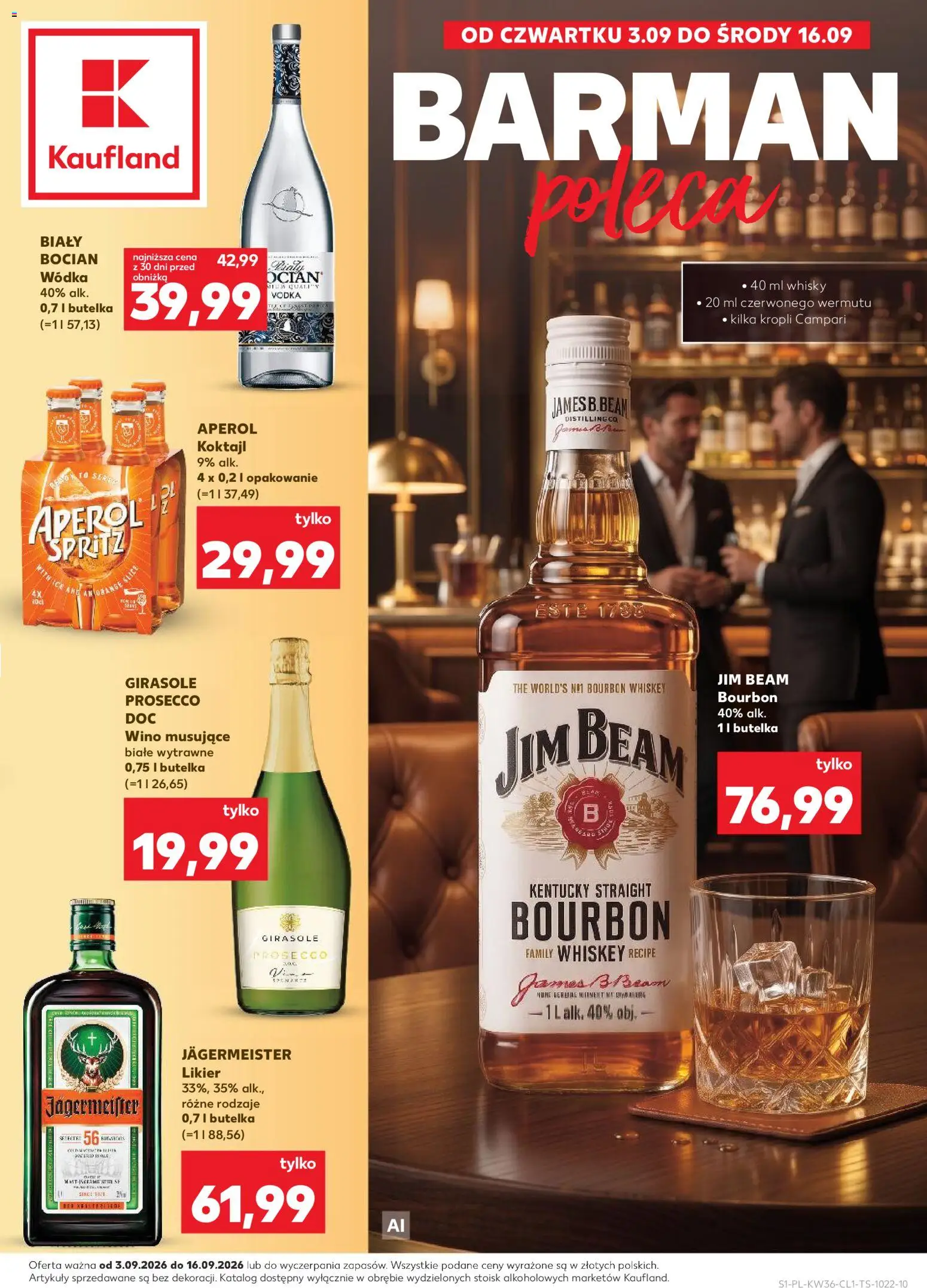 Kaufland Polsko leták - Barek od 03.09.2026 | Strana: 1 | Produkty: Whiskey, Vodka, Whisky, Aperol