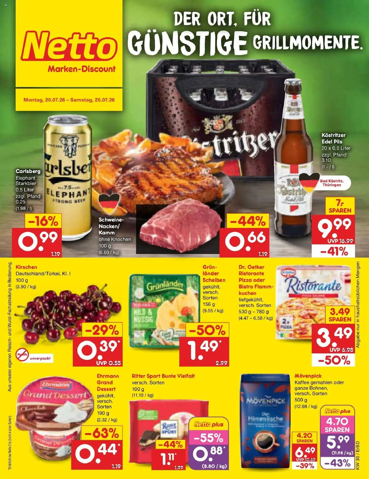 Netto Marken-Discount Prospekt Weimar – gültig ab 20.07.2026 | Seite: 1 | Produkte: Kostritzer, Ritter sport, Kuchen, Fleisch
