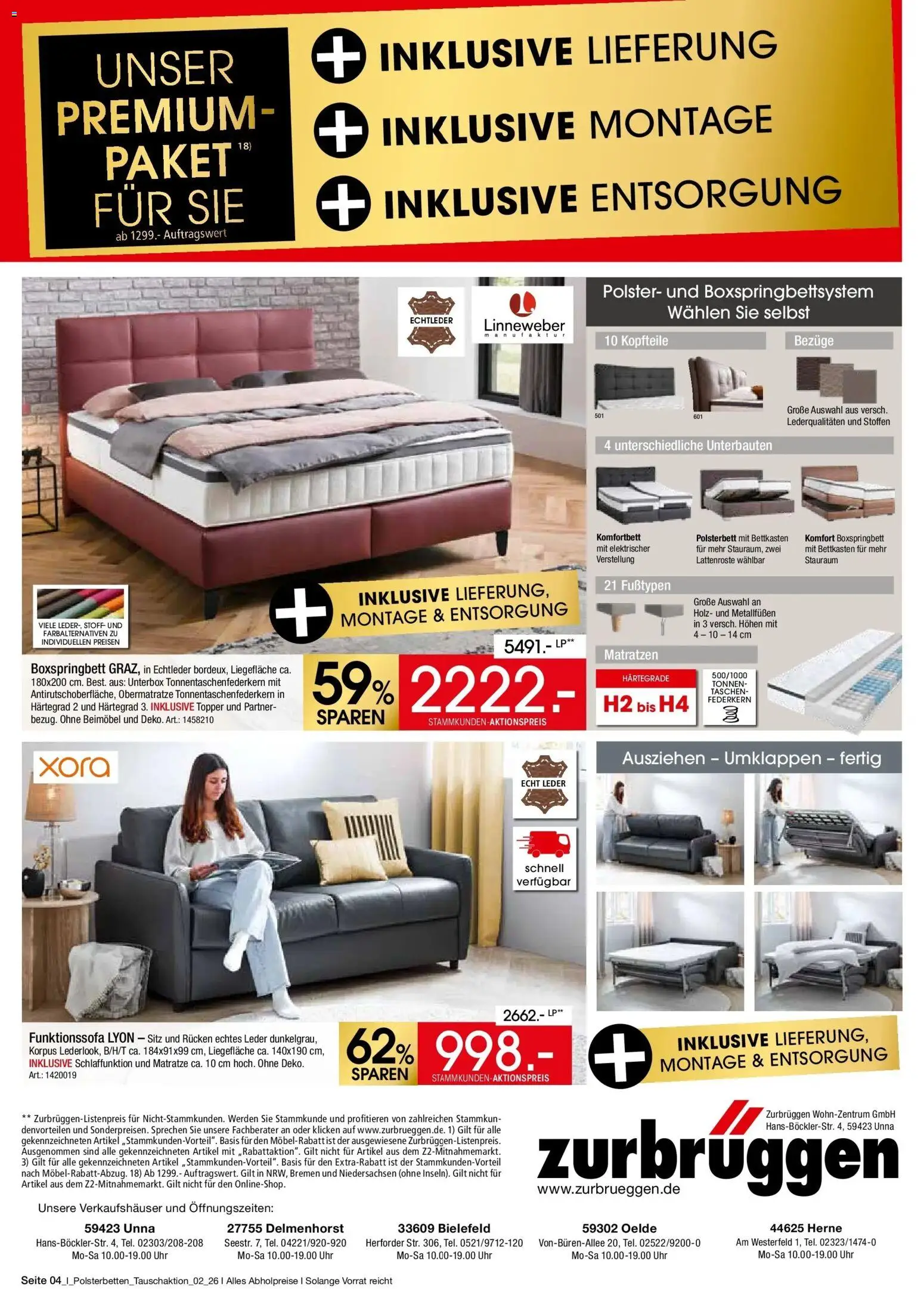 Zurbrüggen Polster-Spezial – gültig ab 27.06.2026 | Seite: 4 | Produkte: Matratze, Boxspringbett, Taschen, Uhr