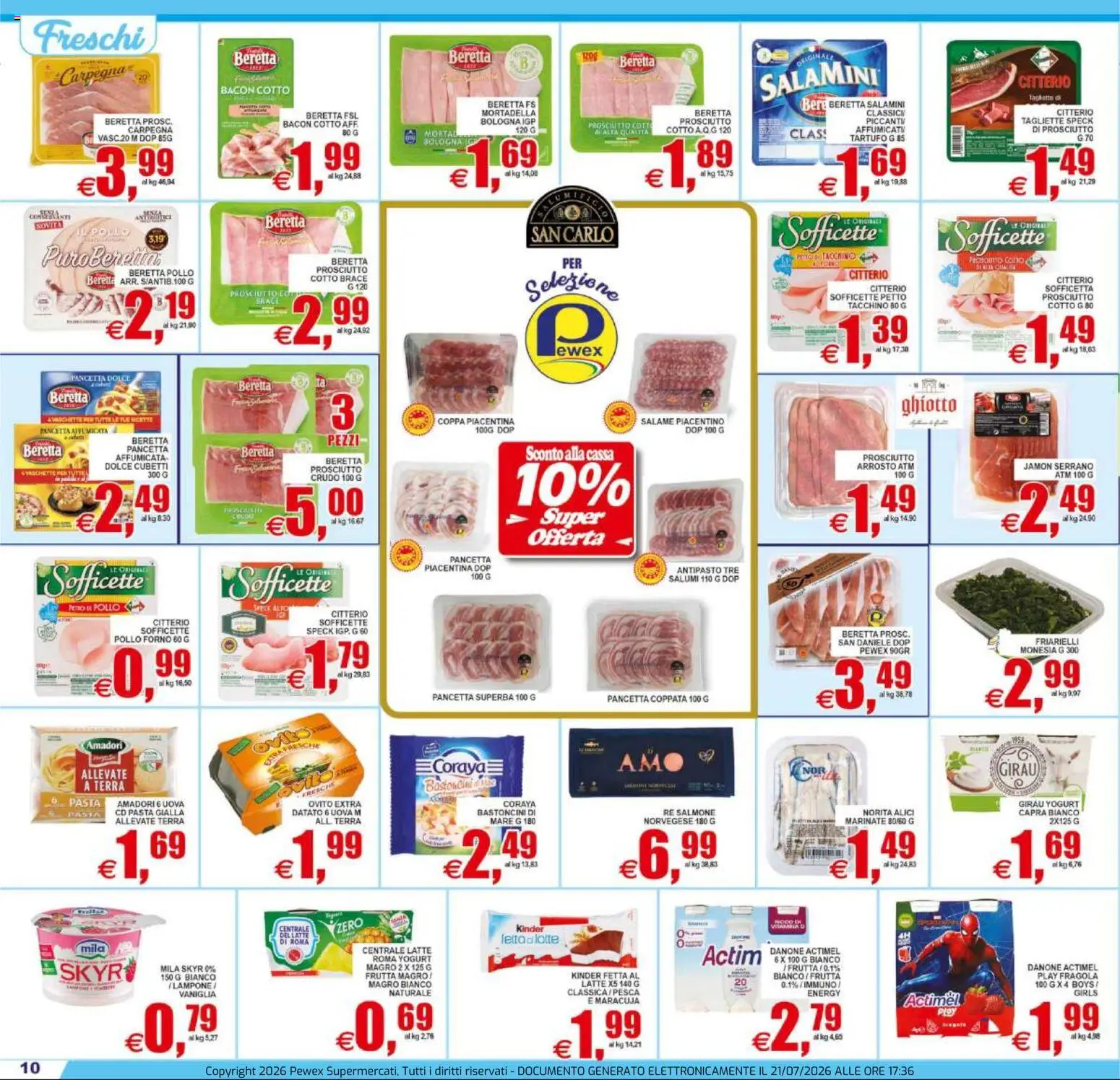 Volantino Pewex del 22/07/2026 | Pagina: 10 | Prodotti: Prosciutto Cotto, Pancetta, Pasta, Alici