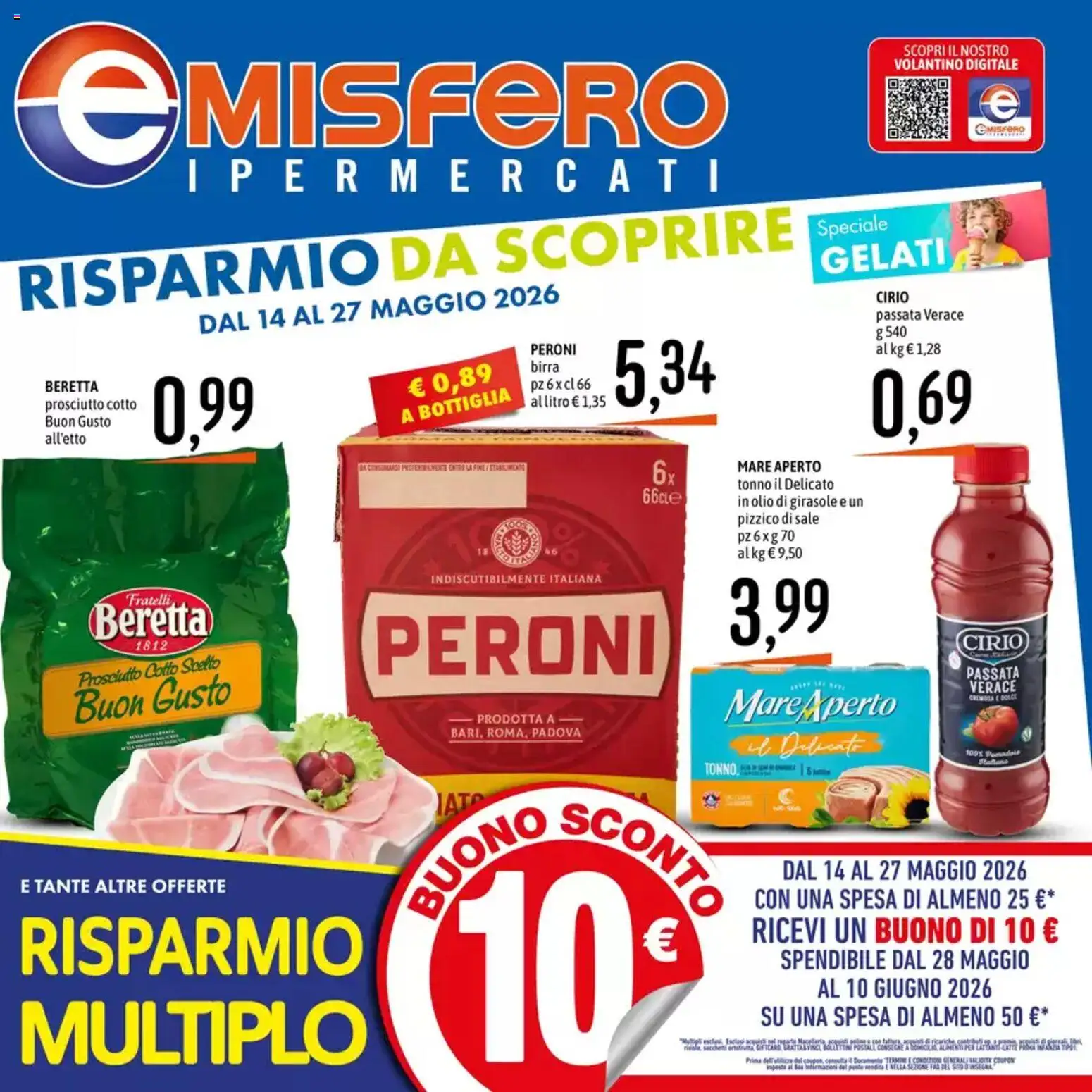 Volantino Emisfero del 14.05.2026 | Pagina: 1 | Prodotti: Prosciutto Cotto, Birra, Prosciutto, Bottiglia