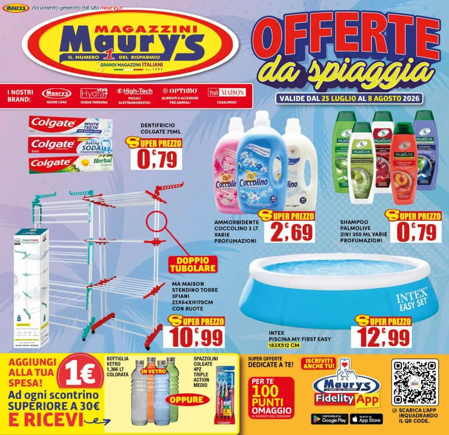Volantino Maury's del 25/07/2026 | Pagina: 1 | Prodotti: Dentifricio, Tè, Piscina, Stendino