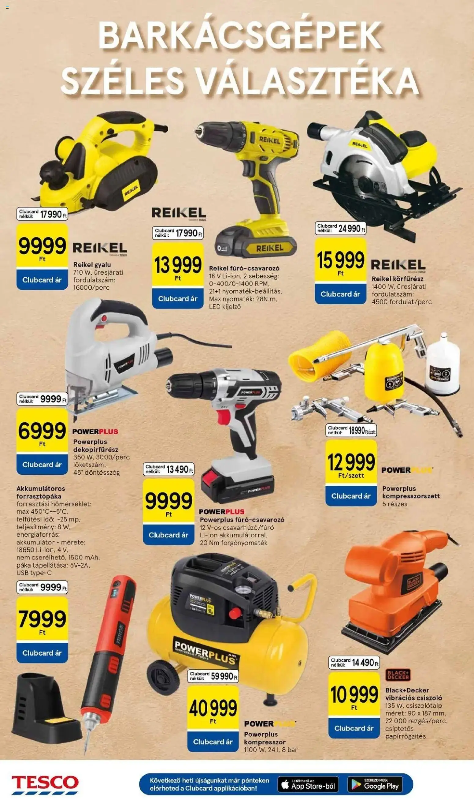 Tesco akciós ujság - amely érvényes a következő dátumtól: 10.06.2026 | Oldal: 28 | Termékek: Kompresszor, Körfűrész, Dekopírfűrész, Barkácsgépek