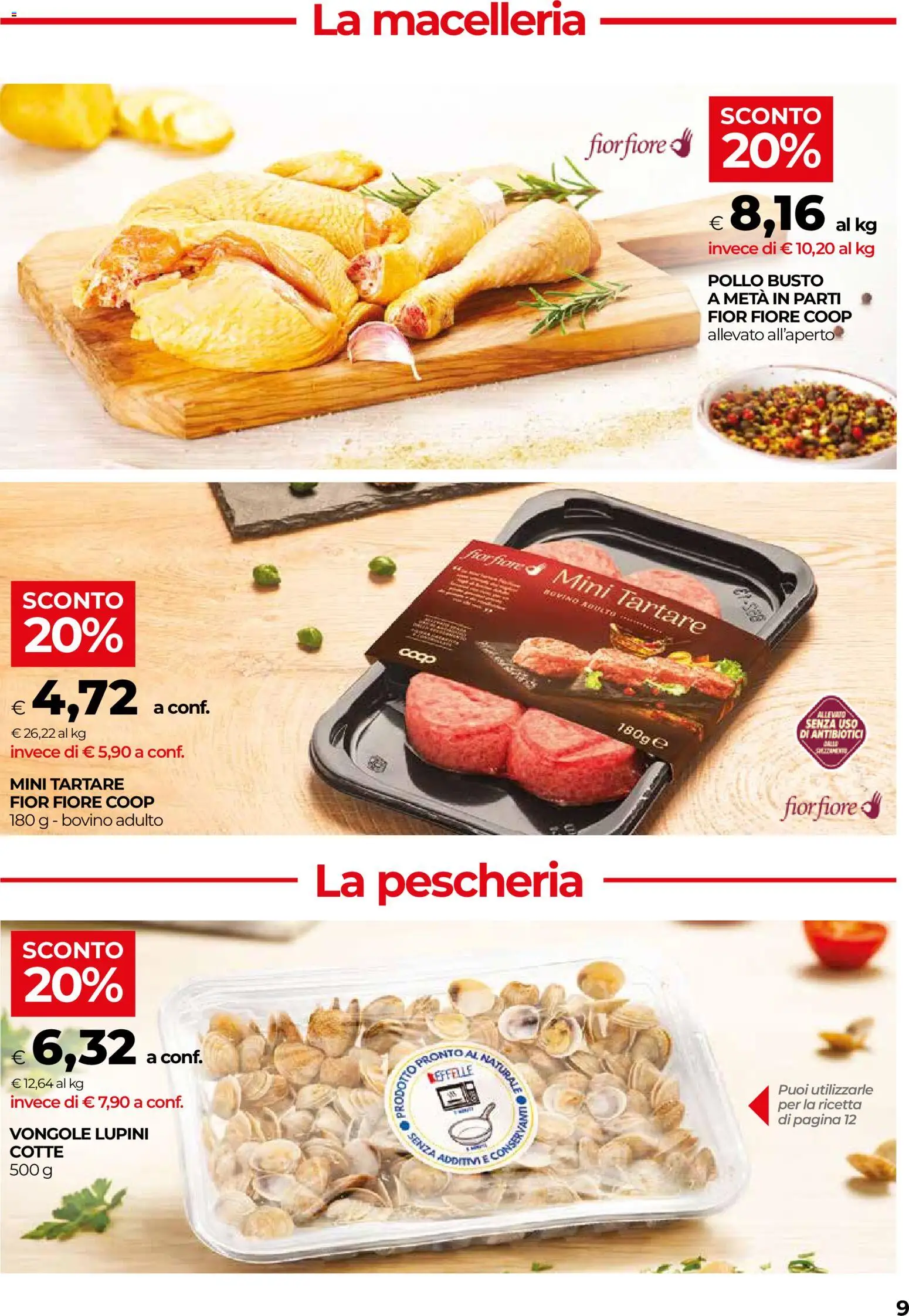 Volantino COOP del 06/08/2026 | Pagina: 9 | Prodotti: Lupini, Bovino, Pollo, Vongole