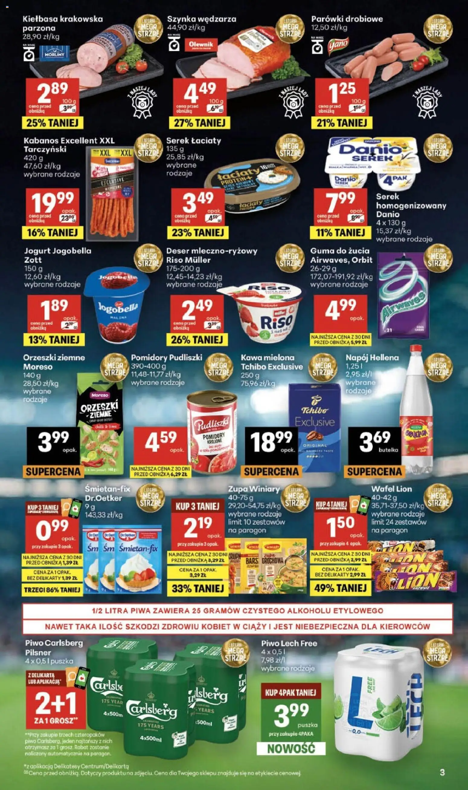 Delikatesy Centrum gazetka - Sklepy Własne od 02.07.2026 | Strona: 3 | Produkty: Serek, Orzeszki ziemne, Piwo Carlsberg, Guma do żucia
