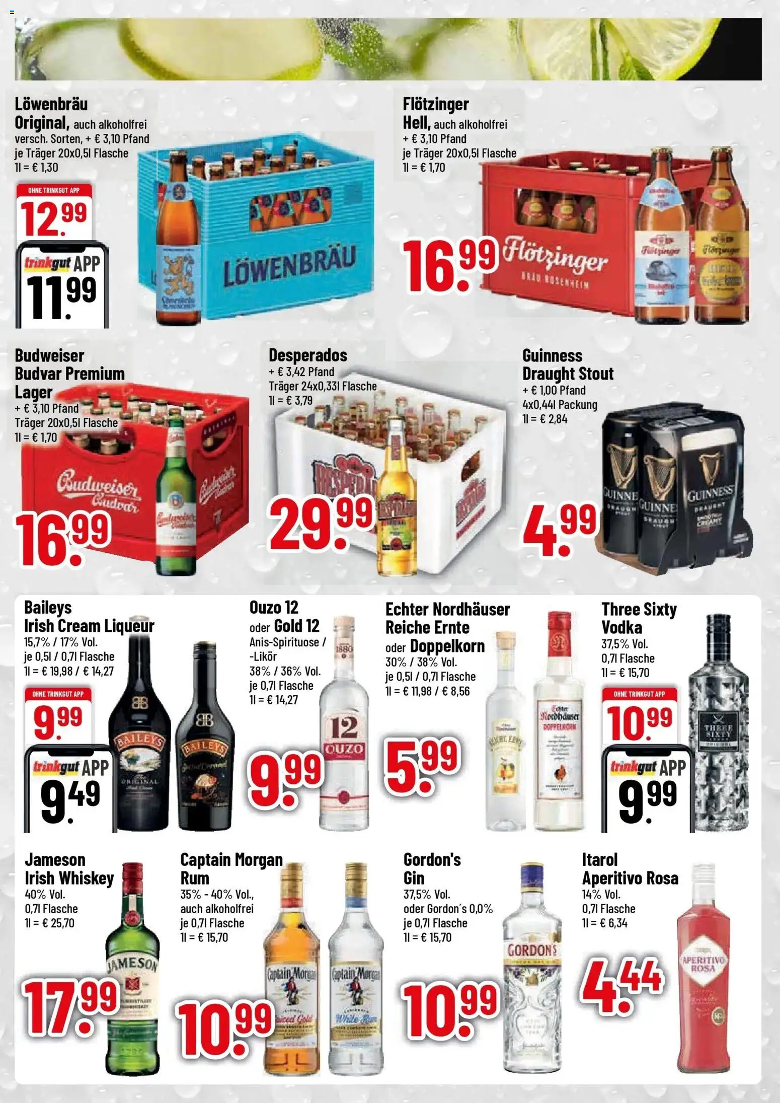 Trinkgut Prospekt Lauingen (ab 17.08.2026) » Angebote online | Seite: 3 | Produkte: Ouzo 12, Jameson, Baileys, Budweiser