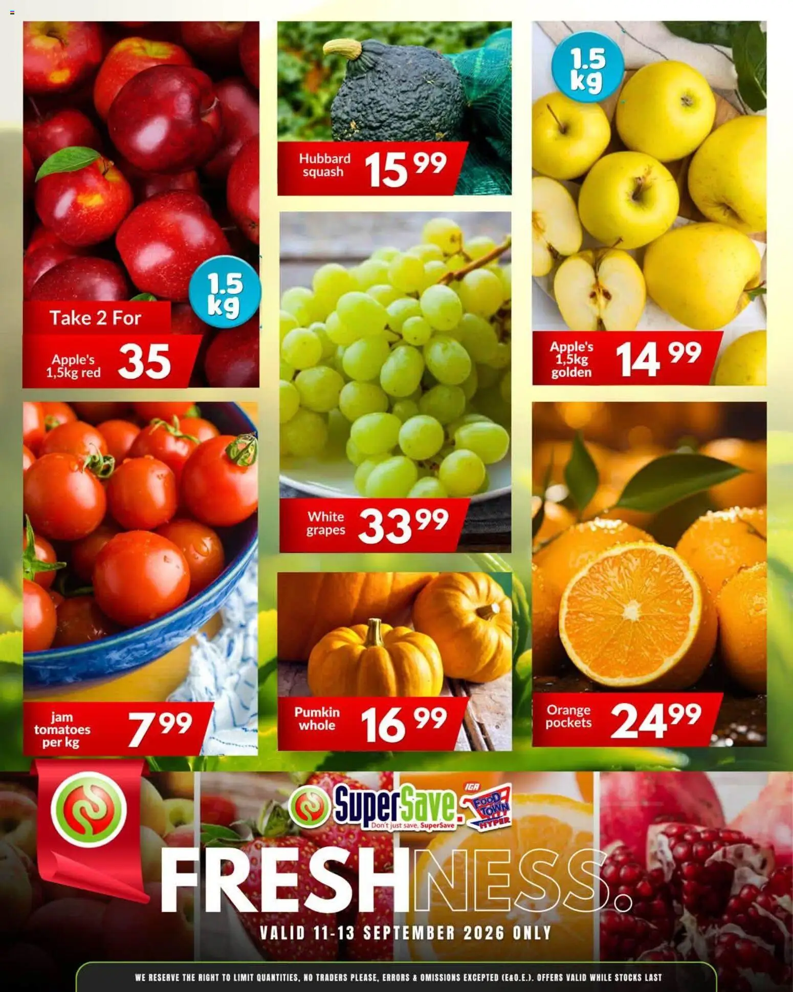 New Super Save catalogue – valid from 11/09/2026 | Page: 3 | Products: Squash, Tomatoes, Grapes
