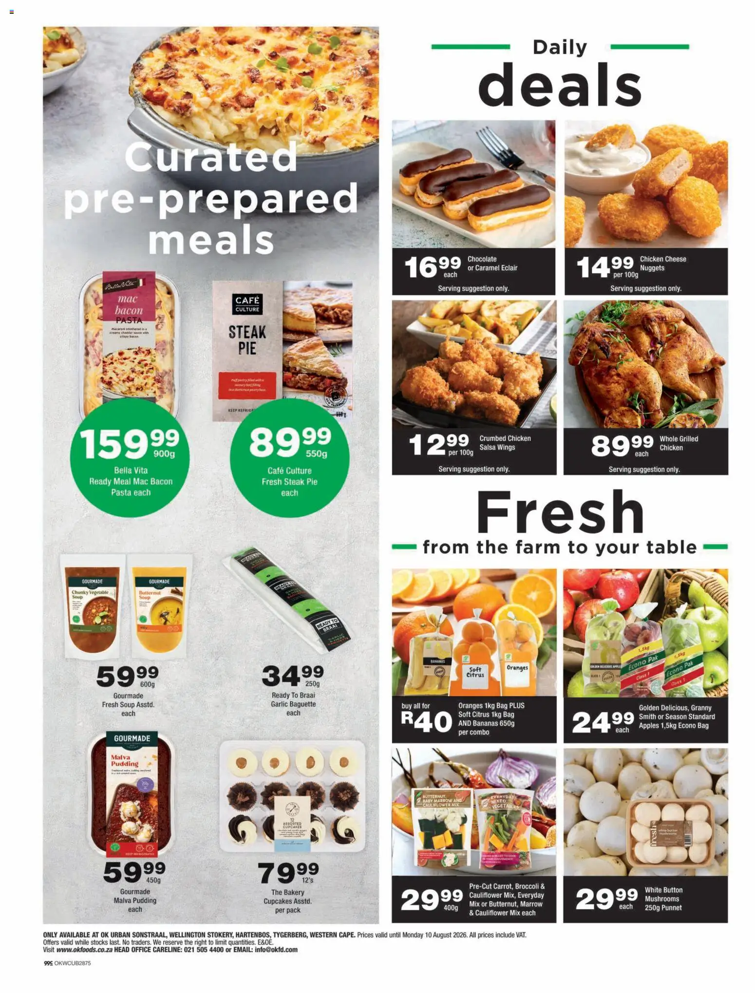 New OK Foods catalogue – valid from 24/07/2026 | Page: 2 | Products: Mushrooms, Oranges, Sauce, Bacon