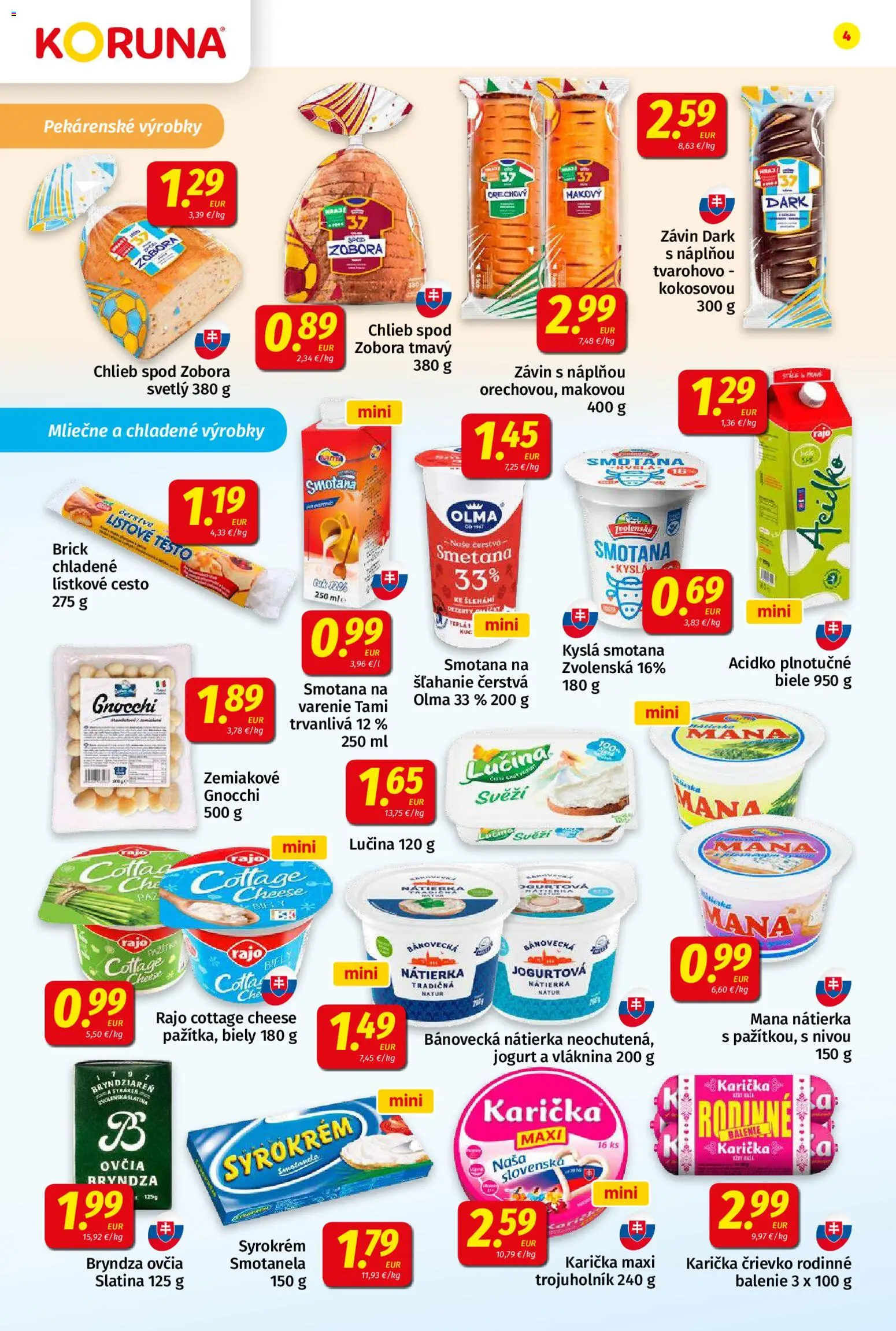 Nové Koruna akcie – leták je platný od 05.06.2026 | Strana: 4 | Produkty: Pažítka, Smotana, Závin, Acidko