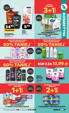 Pogląd oferty "Wybrane podpaski Always, Kup 3 produkty, a najtańszy otrzymasz gratis" - ważna od 07.09.2026 | Strona: 31 | Produkty: Mydło w płynie, Kosmetyki, Jeleń, Mydło