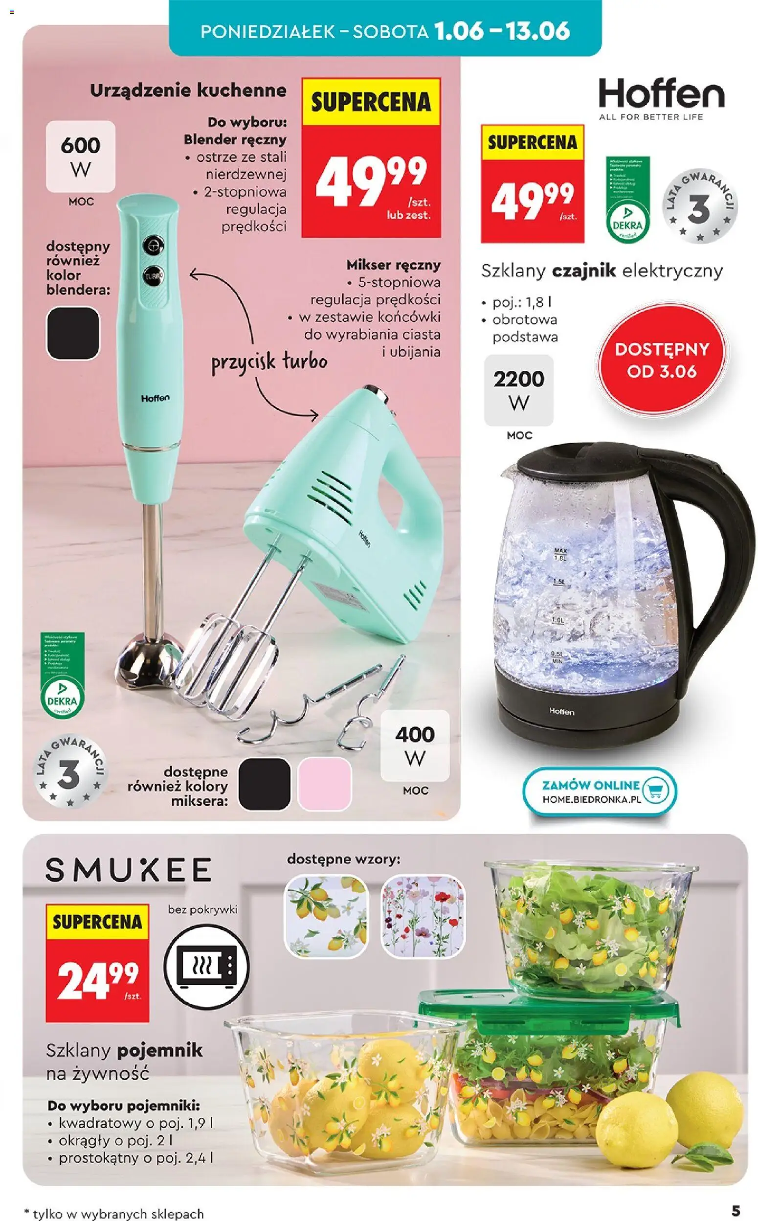 Biedronka gazetka - Hity i inspiracje od 30.05.2026 | Strona: 5 | Produkty: Blender ręczny, Czajnik, Mikser, Blender
