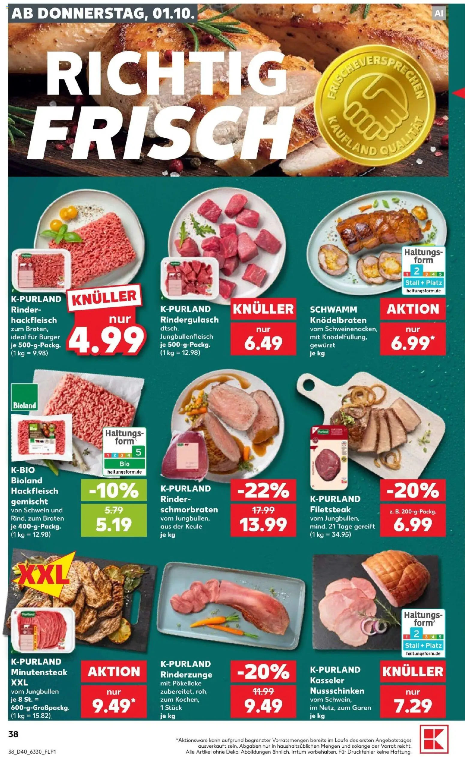 Kaufland Prospekt Kiel – gültig ab 01.10.2026 | Seite: 42 | Produkte: Rindergulasch, Burger, Hackfleisch