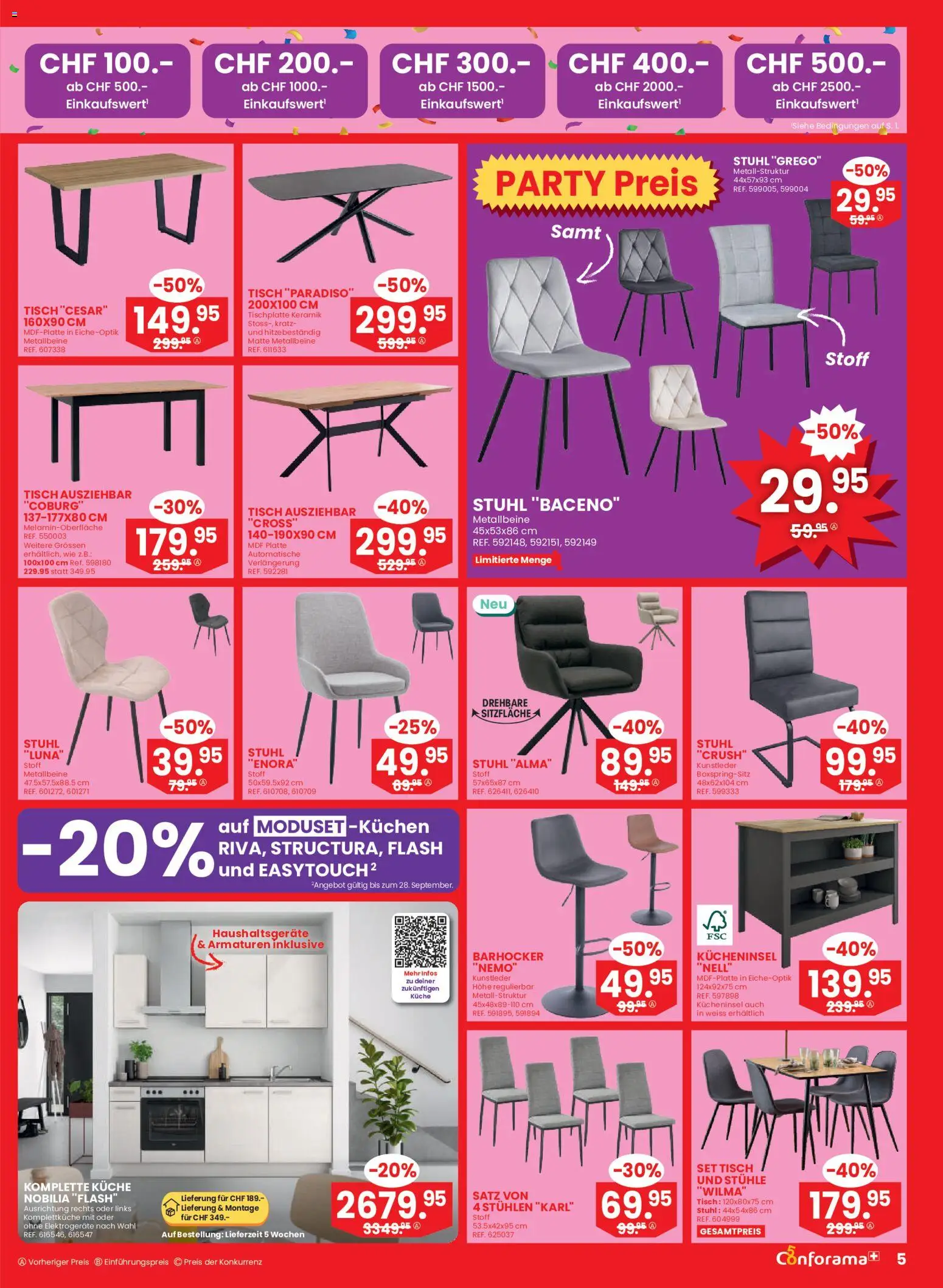 Conforama aktionen Nr 36 – gültig ab 02.09.2026 | Seite: 5 | Produkte: Tisch, Stuhl, Barhocker
