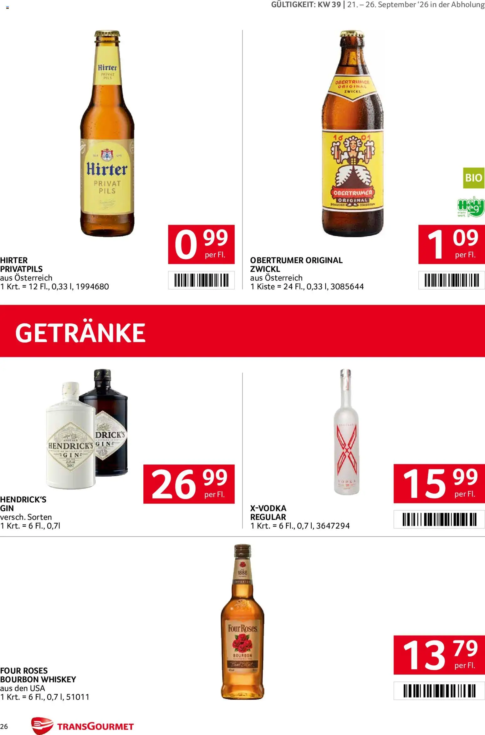 Transgourmet Flugblatt gültig ab 20.09.2026 | Seite: 24 | Produkte: Whiskey, Getränke, Bourbon