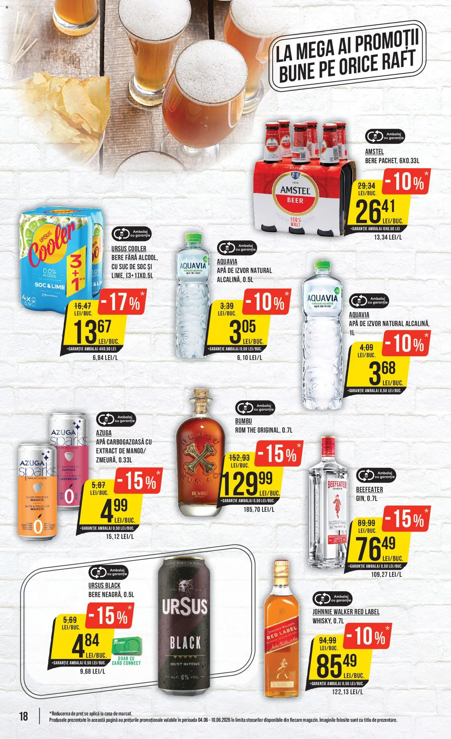 Noul catalog Mega Image – valabil de la 04.06.2026 | Pagină: 18 | Produse: Suc, Rom, Gin, Apă