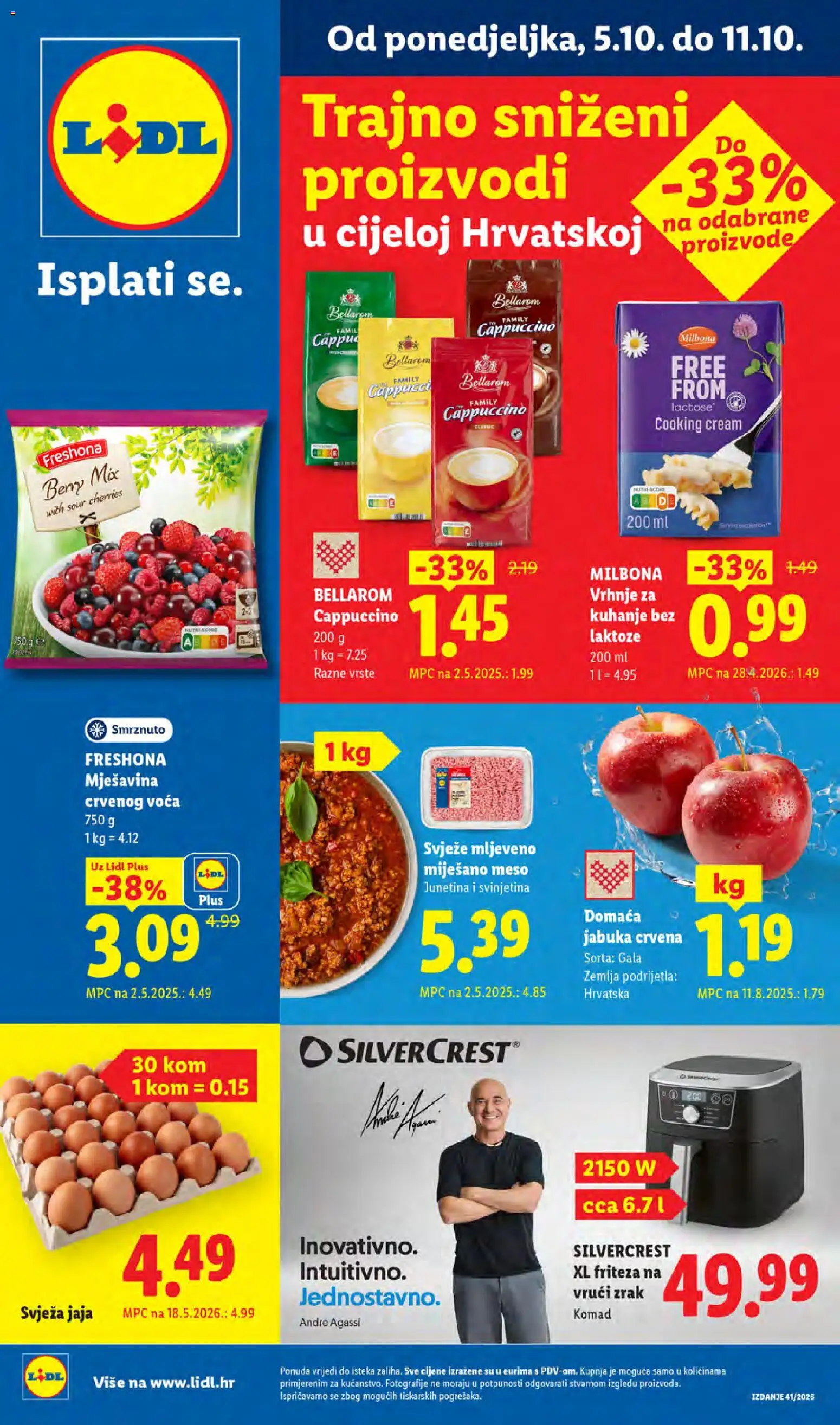 Lidl katalog | vrijedi od 05.10.2026 | Stranica: 1 | Proizvodi: Meso, Cappuccino, Jabuka, Friteza na vrući zrak
