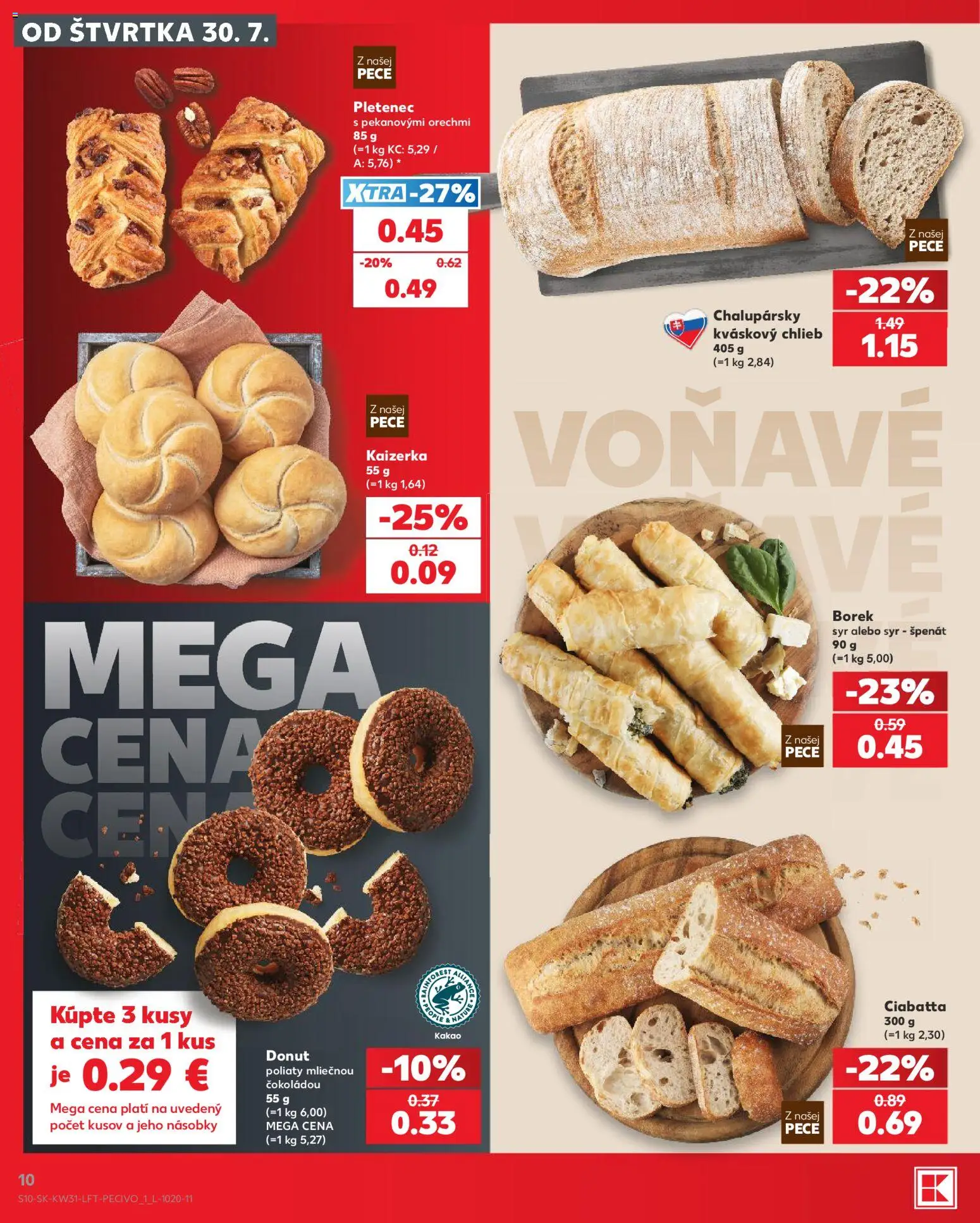 Nové Kaufland akcie – leták je platný od 30.07.2026 | Strana: 10 | Produkty: Syr, Chlieb, Donut, Kakao