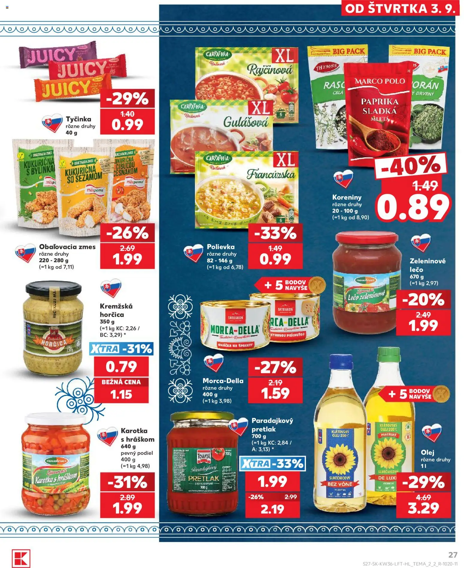 Nové Kaufland akcie – leták je platný od 03.09.2026 | Strana: 27 | Produkty: Paprika, Kremžská horčica, Pretlak, Špagety
