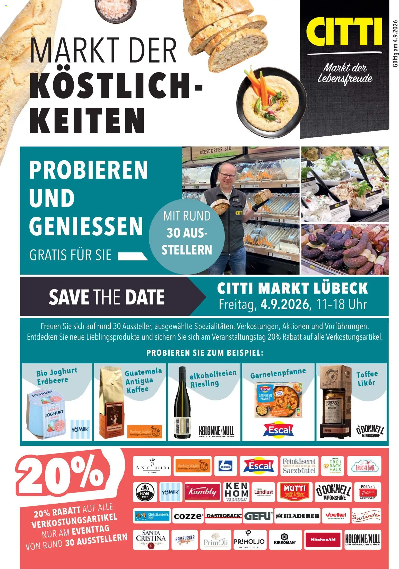 CITTI Markt Markt der Köstlichkeiten – gültig ab 04.09.2026 | Seite: 1 | Produkte: Joghurt, Garnelen, Wein, Uhr