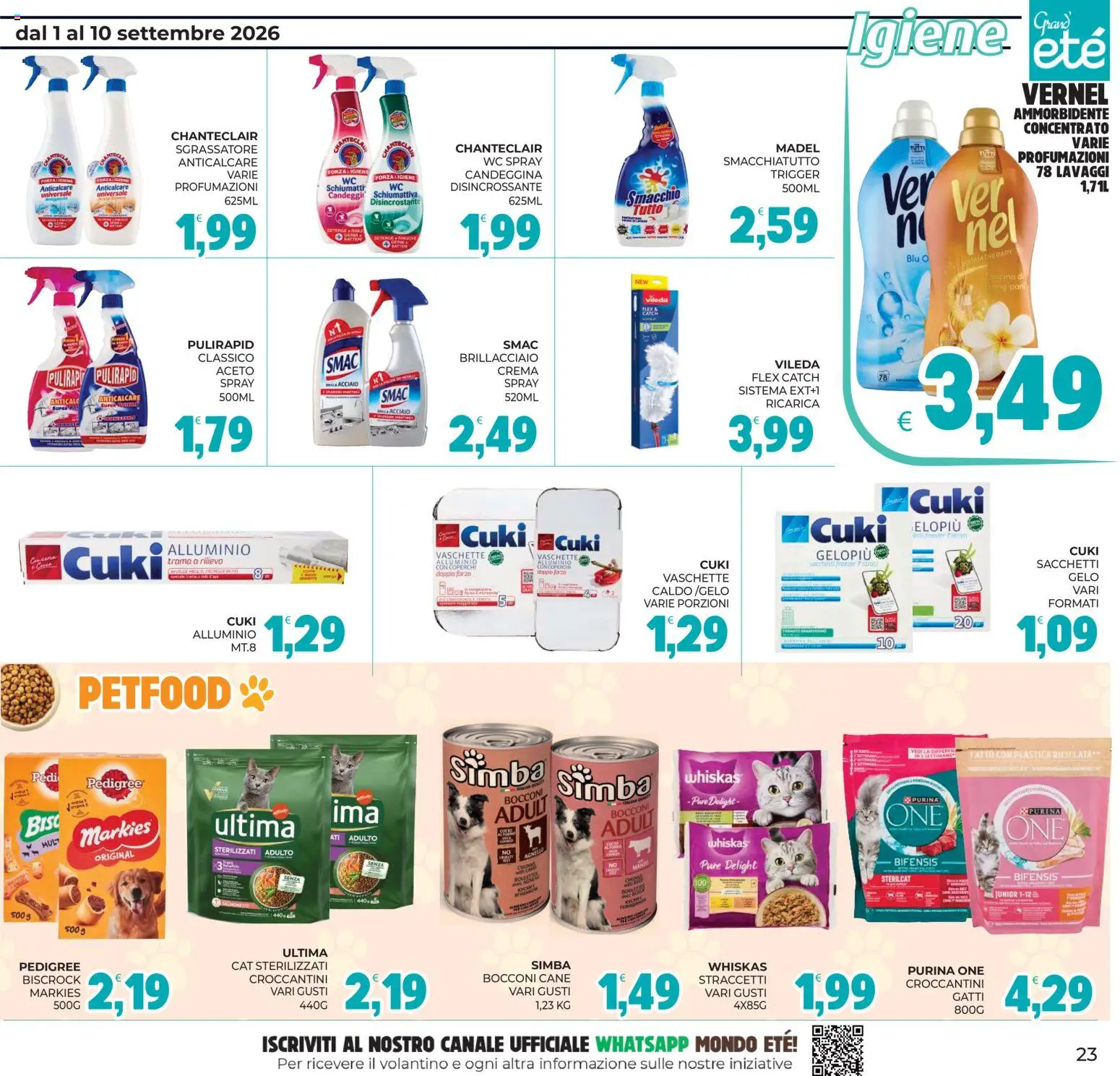 Volantino Eté del 01/09/2026 | Pagina: 23 | Prodotti: Porta, Ammorbidente, Sgrassatore, WC