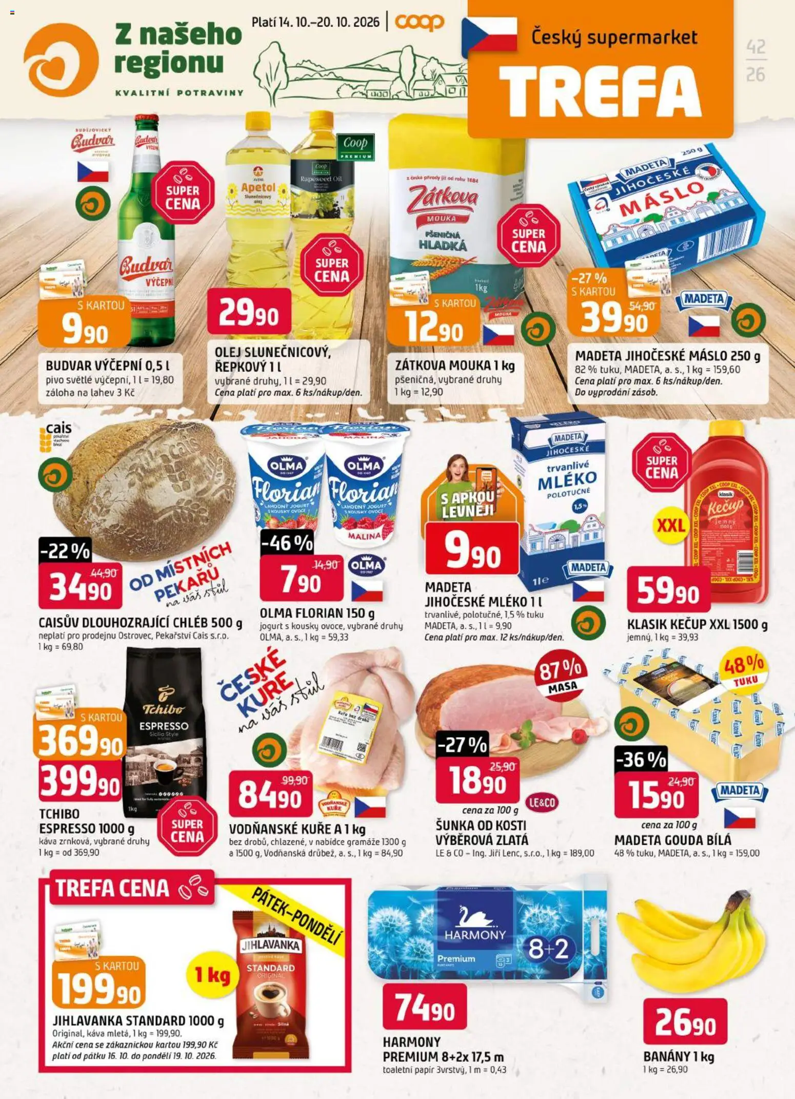 Trefa leták od 14.10.2026 | Strana: 1 | Produkty: Gouda, Máslo, Káva, Máslo 250 g