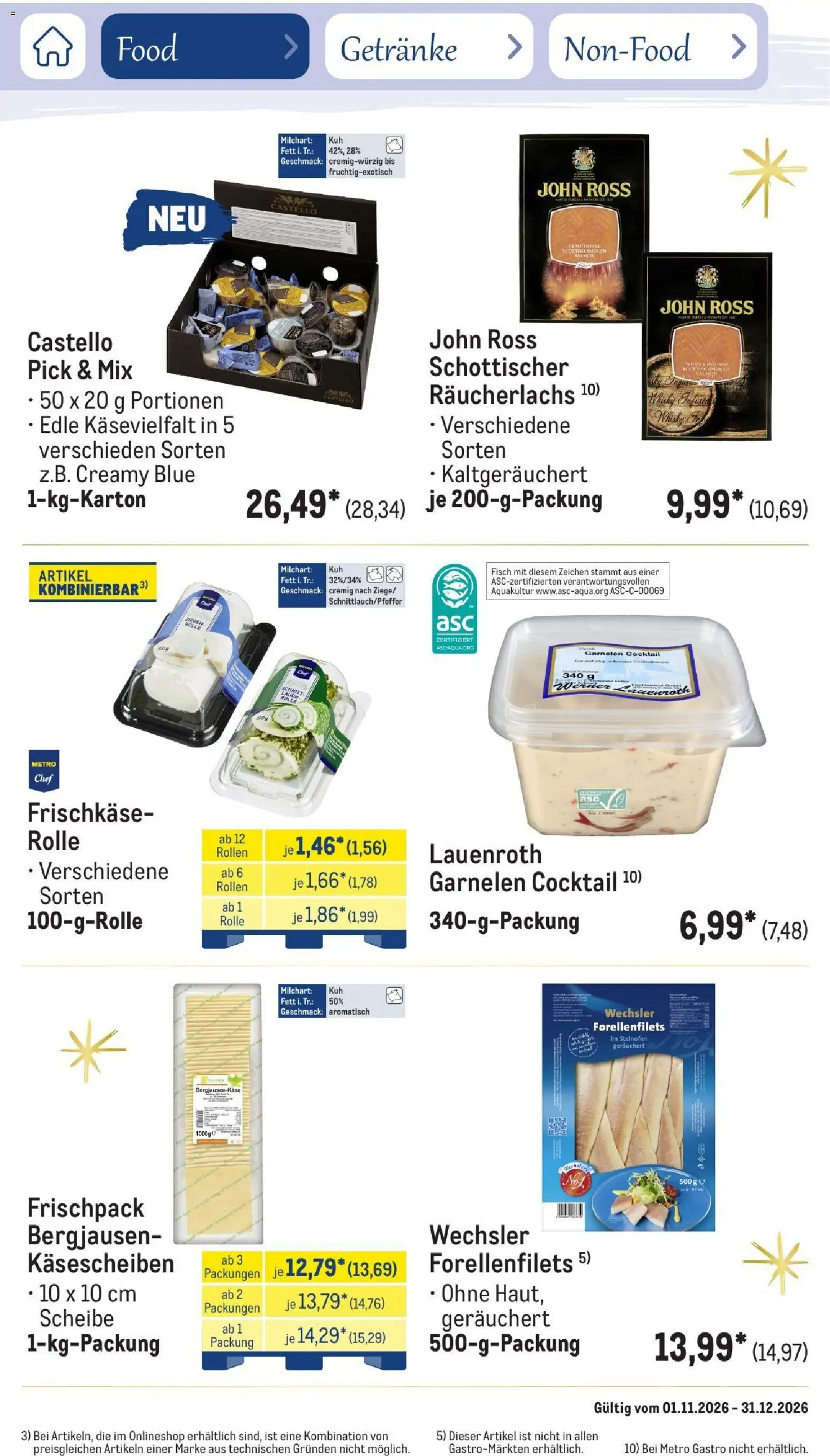 Metro Saisonkatalog Festtage voller Genuss – gültig ab 01.11.2026 | Seite: 10 | Produkte: Whisky, Garnelen, Räucherlachs, Lauch