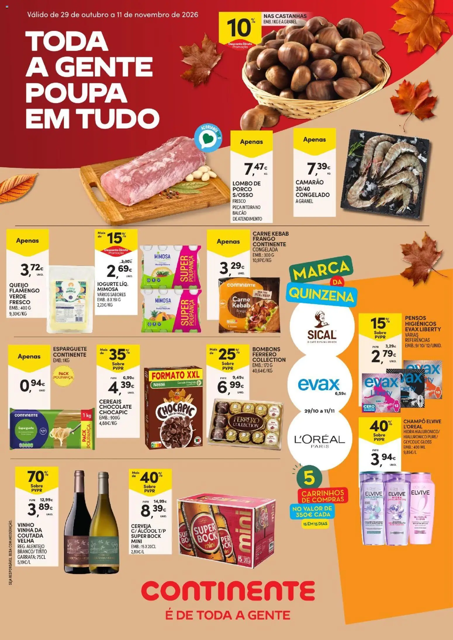 Continente folheto Açores │ válido de 29/10/2026 | Página: 1 | Produtos: Castanhas, Nestlé, Vinho, Álcool