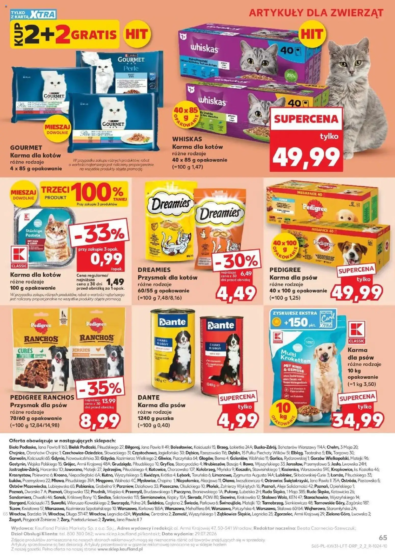Kaufland gazetka od 30.07.2026 | Strona: 65 | Produkty: Karta, Karma dla kotów, Karma dla psów, Karma