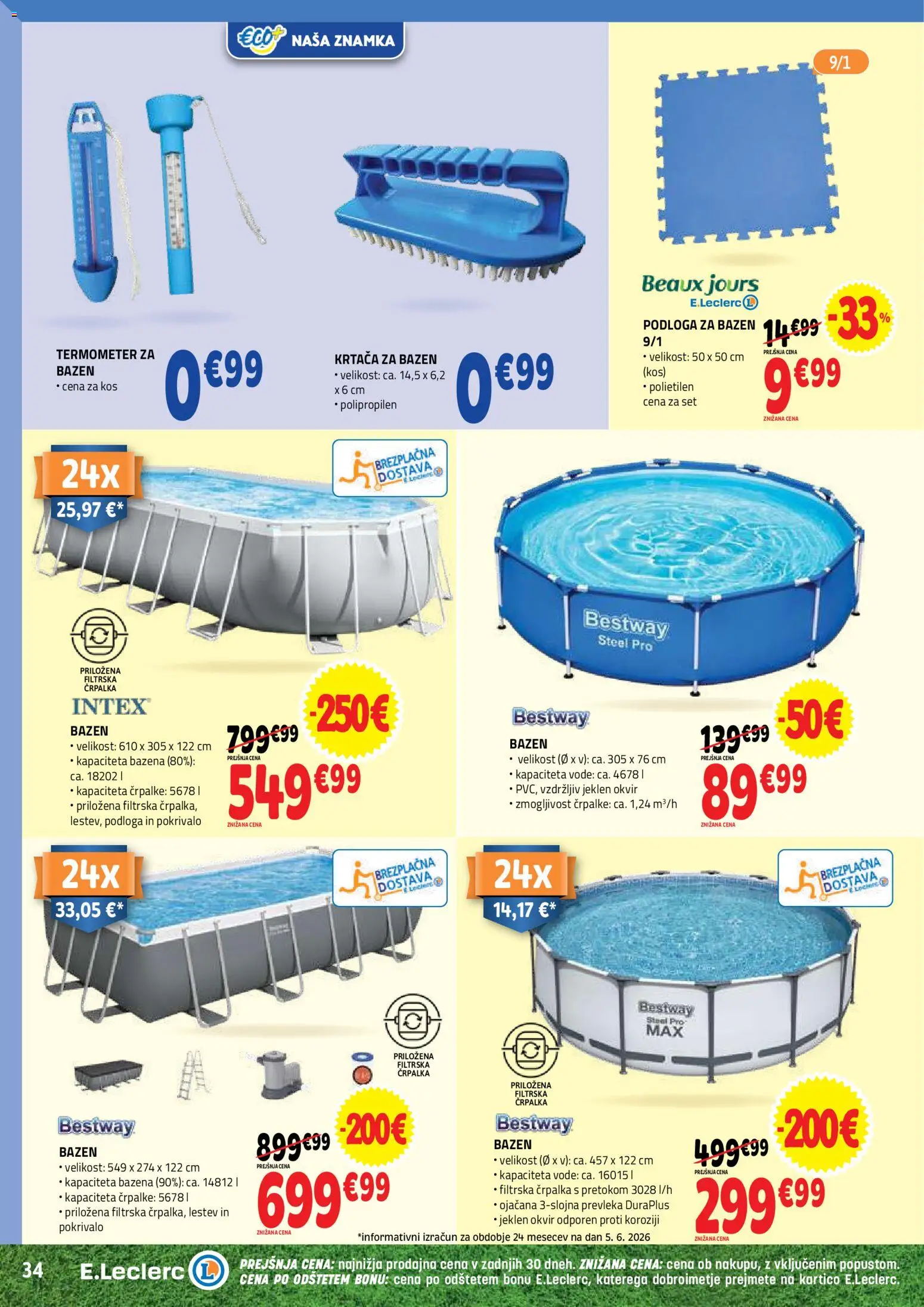 Novi E.leclerc katalog ponudbe – veljaven od 17.06.2026 | Stran: 34 | Izdelki: Okvir, Prevleka, Kos, Podloga