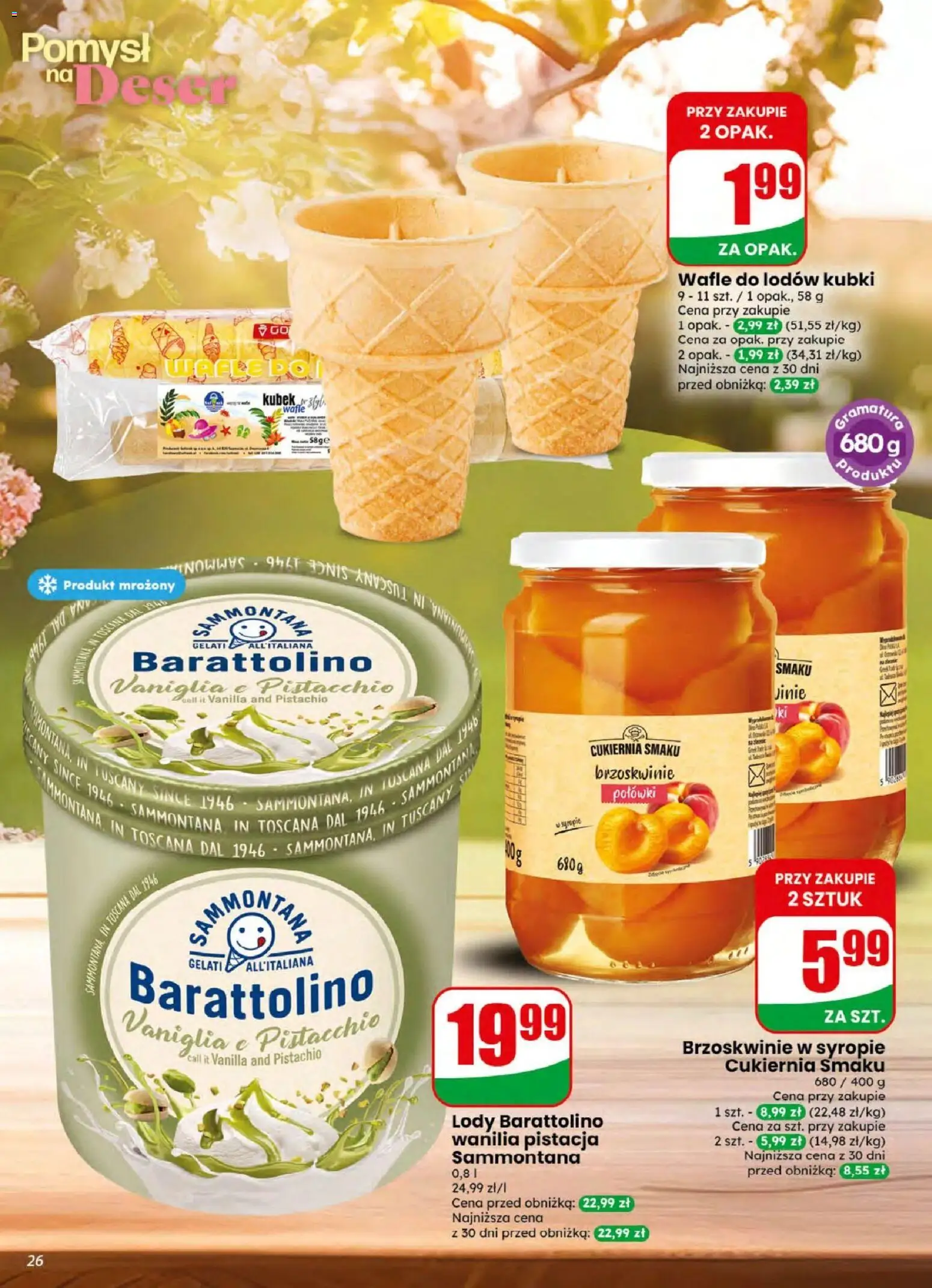 Dino gazetka od 05.08.2026 | Strona: 26 | Produkty: Wafle, Brzoskwinie w syropie, Brzoskwinie, Lody