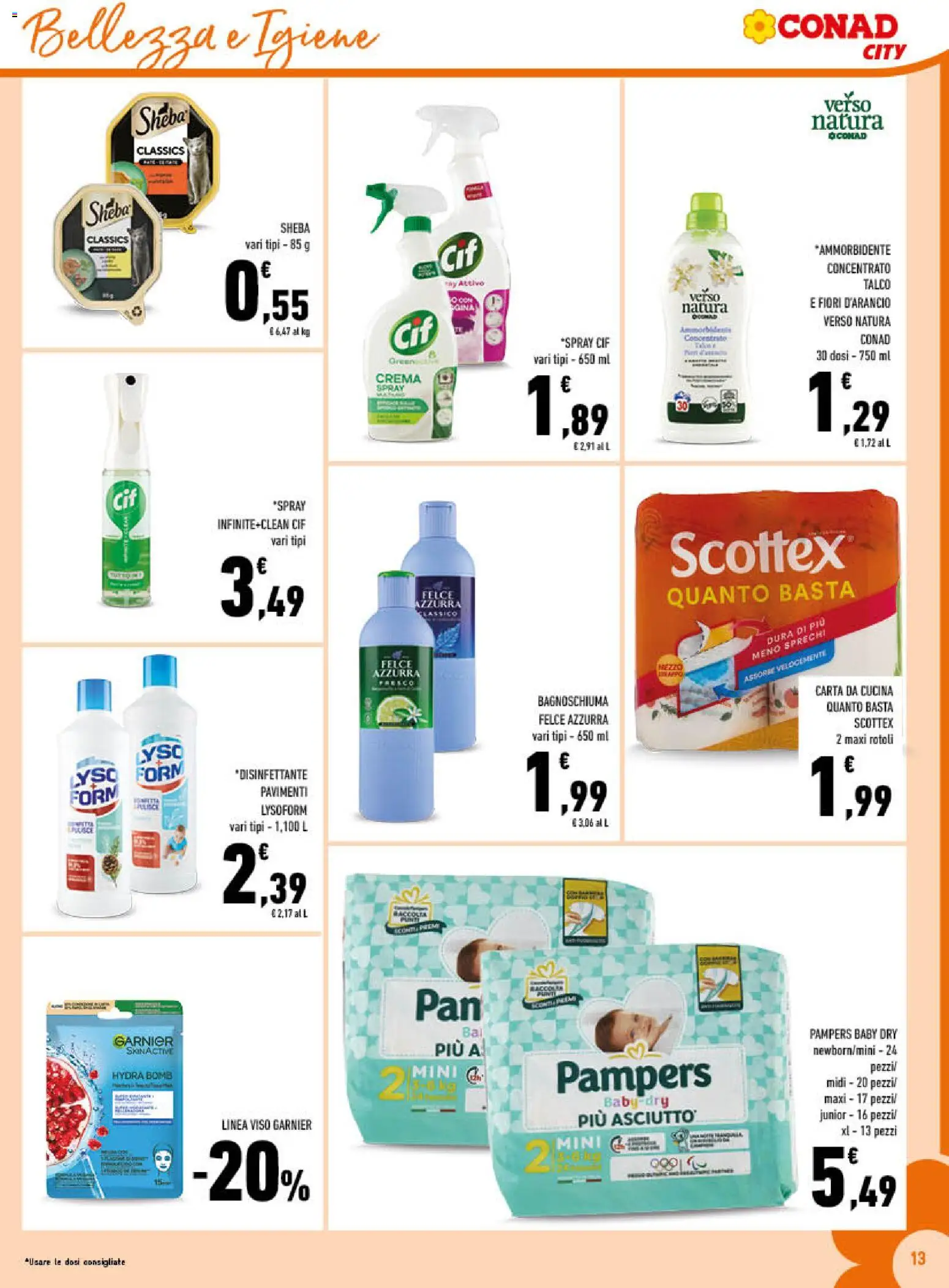 Volantino Conad del 12/08/2026 | Pagina: 13 | Prodotti: Crema, Bagnoschiuma, Ammorbidente, Pampers